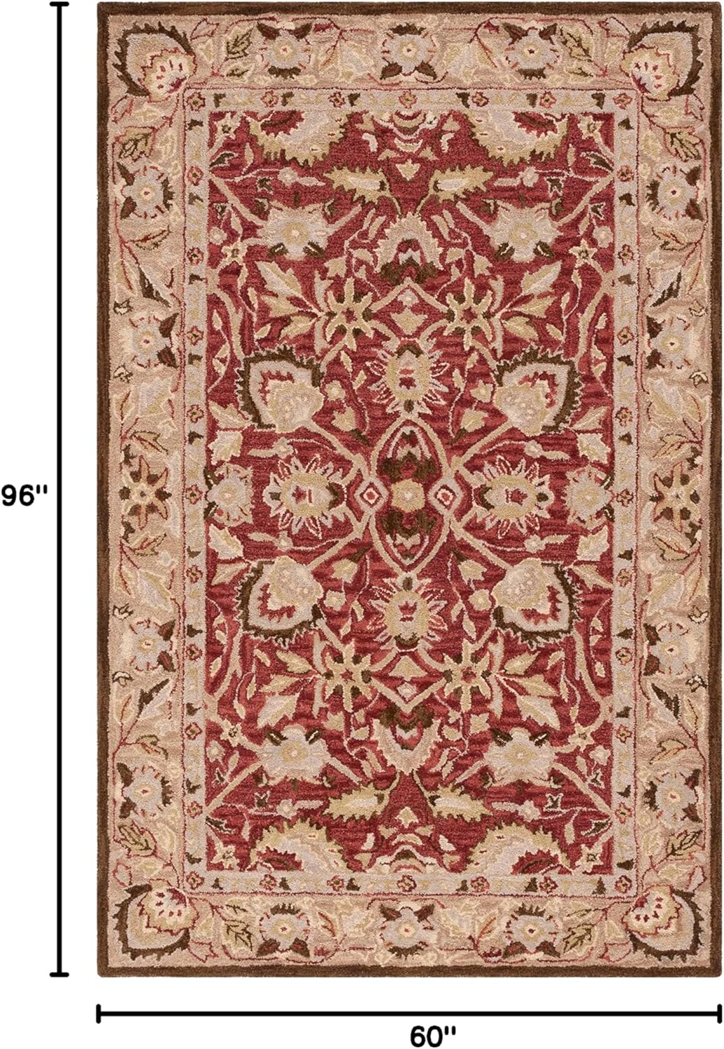 SAFAVIEH Antiquity Collection Area Rug - 5' x 8', Red & Beige, Handmade Traditional Wool, Ideal for High Traffic Areas in Living Room, Bedroom (AT65Q)