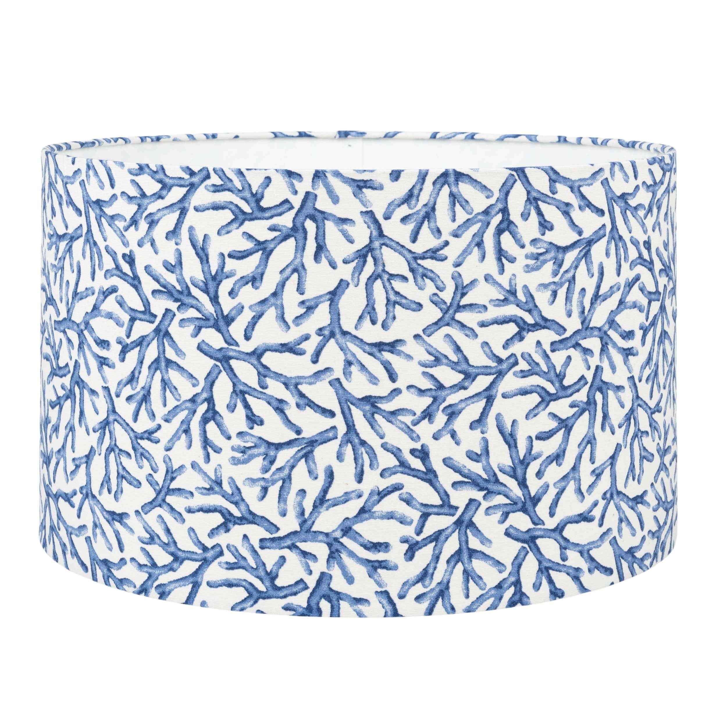 Linen Loft Blue Coral Reef Lampshade. Botanical And Nautical Inspired Print In Marine & Seafoam White. Cylinder Style Table And Ceiling Lighting Shade (, 30Cm Ceiling Pendant Shade)