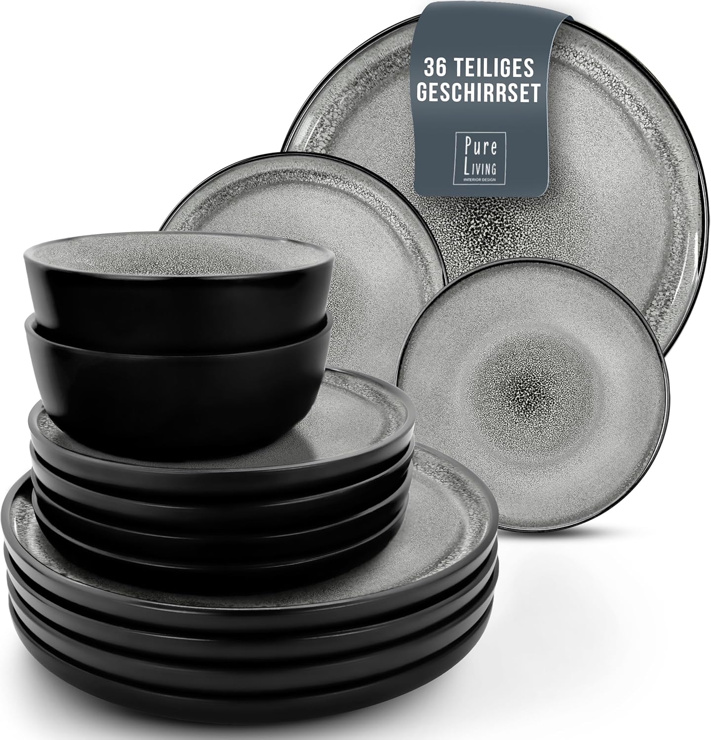 LERATIO Keramik Geschirr Set 4 Personen - Steingut Teller Schüsseln Ofenfest