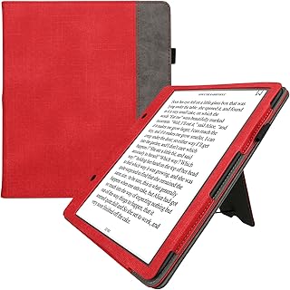 kwmobile Cover Compatible with Amazon Kindle Scribe Cover - Faux Leather/Suede Case with Stand - Red/Dark Grey