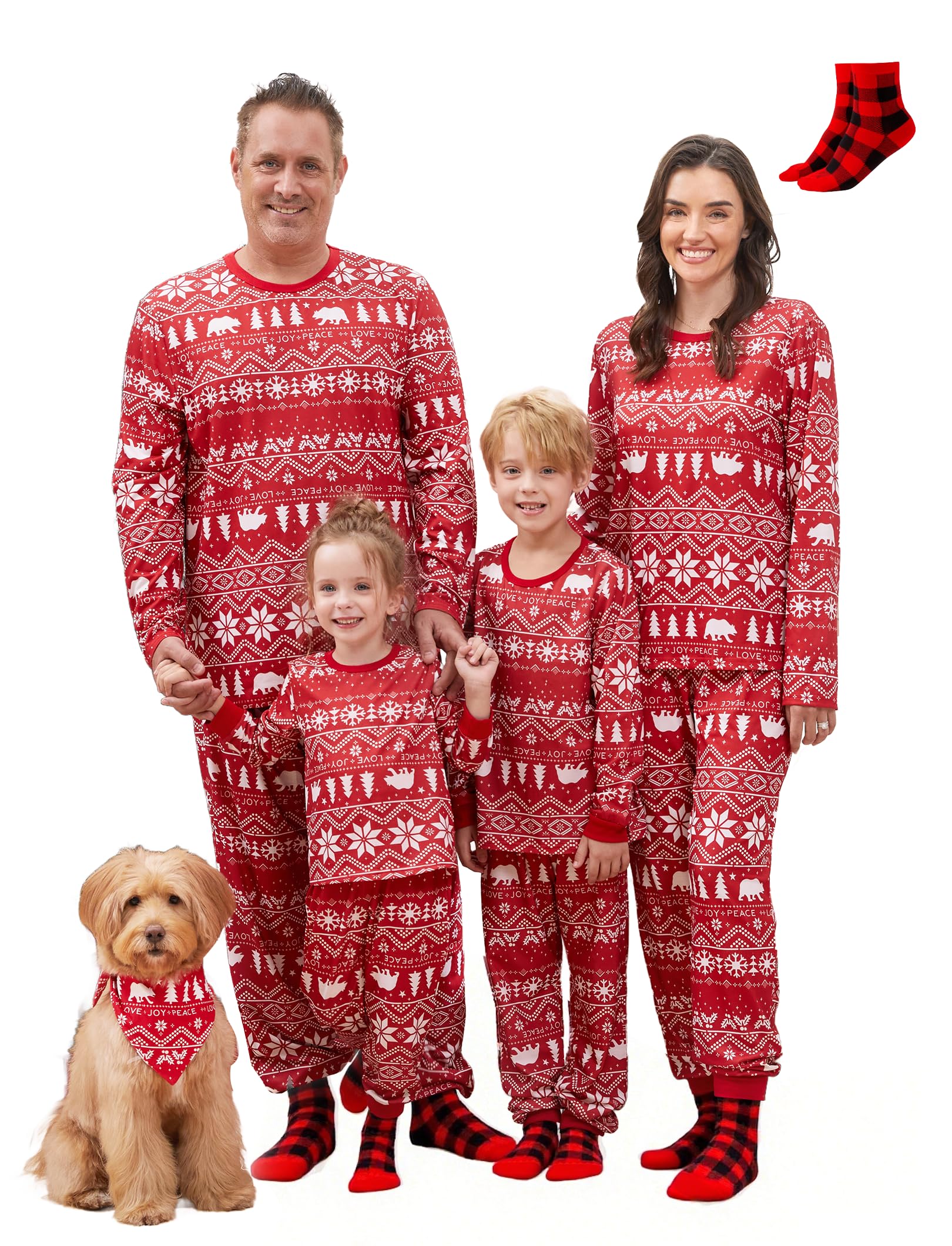 PATPAT Christmas Family Matching Pajama Sets Includes Christmas Socks - Perfect for Family Photos & Holiday Celebrations