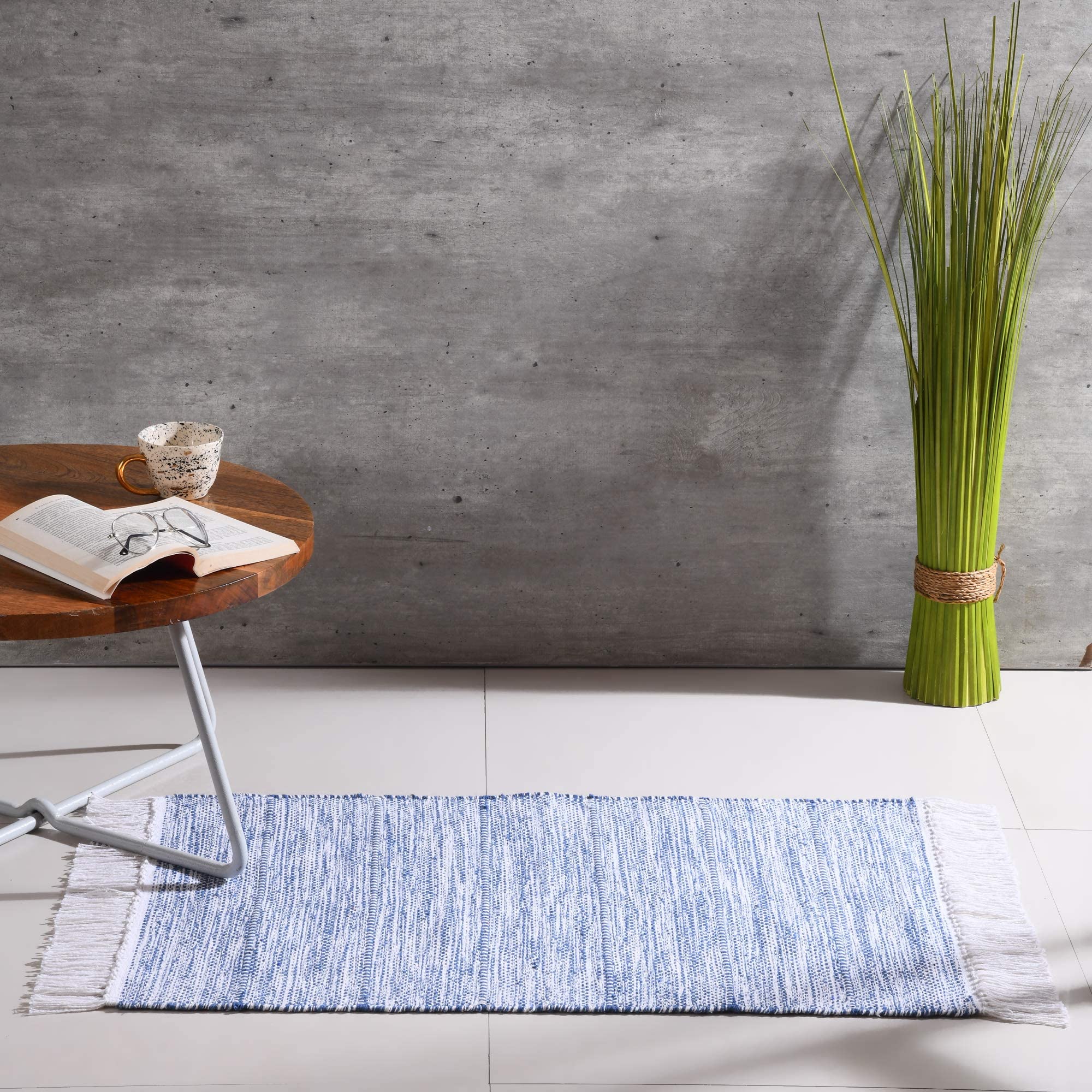 Democracy Homes Rectangular Cotton Floor Mat for Home, Reversible Floor Mat for Yoga Mat, Living Room, for Home & Office, Multiple Usage, with Flat Weave Design, Machine Washable, 50 X 80 cm, Blue