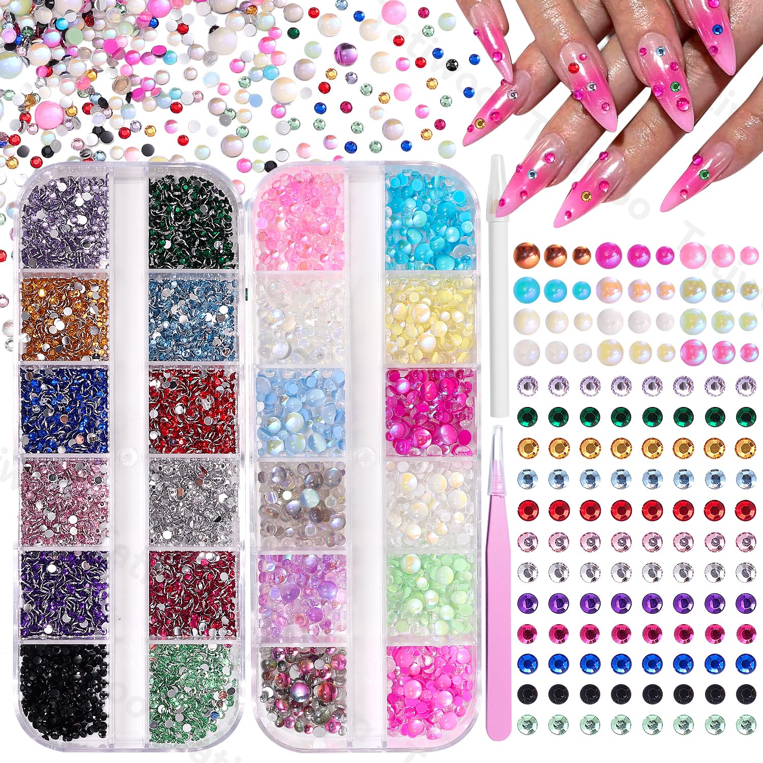 Aurora Bubble Nail Beads, 2mm Color Nail Rhinestones, Mixed Size Crystal Mermaid Beads for Nails, Rainbow Gems Crystal Rhinestone for Crafting,