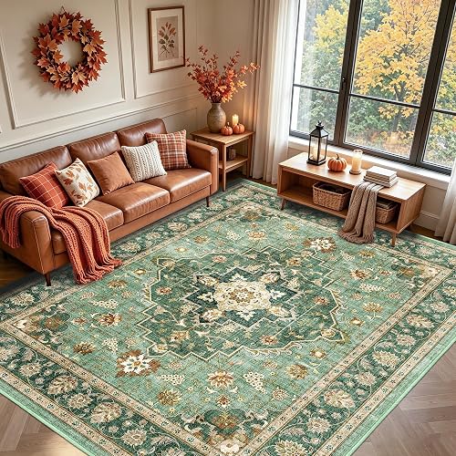 Brevonox Washable 8x10 Non-Slip Rug (Forest Green)