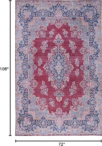 Miniatura 2 de SAFAVIEH Tucson Collection - Alfombra de área de 6 x 9 pies, diseño de país francés persa, no desprende pelusa, lavable a máquina y antideslizante,