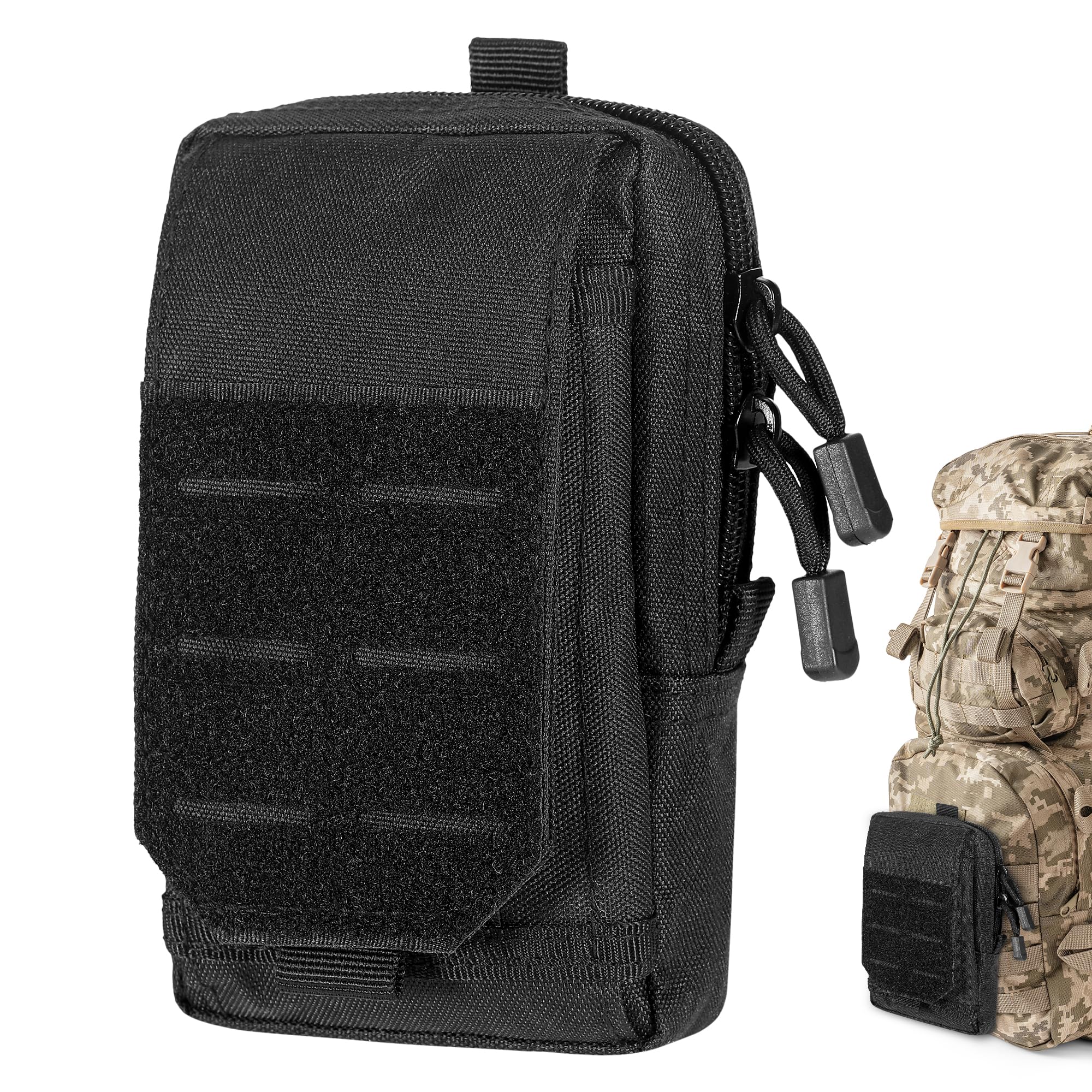 Huiguli Molle Small Tactical EDC Pouch with Fastening and Zip, Multifunctional Mobile Phone Case for Camping, Hiking, Cycling, Climbing