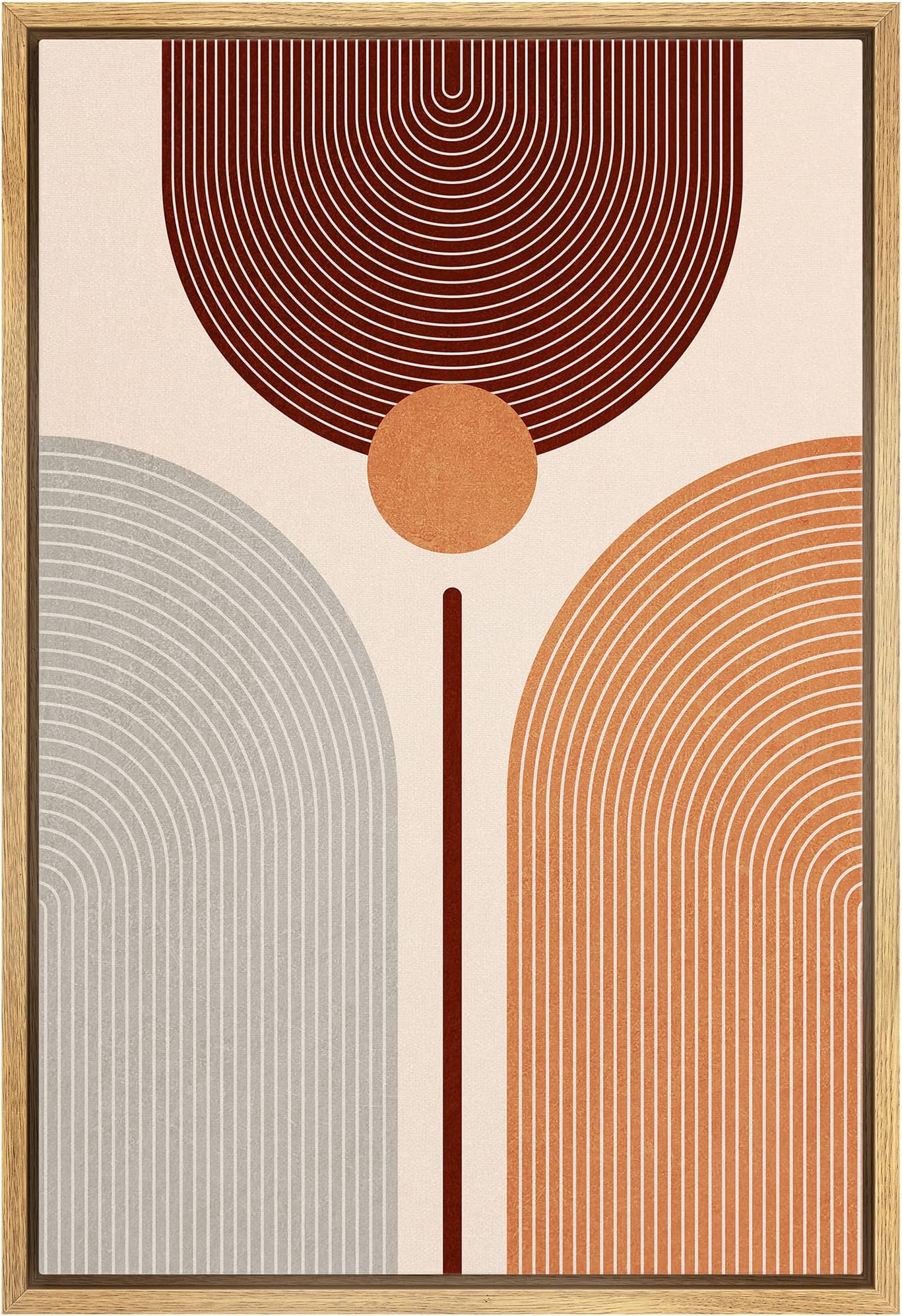 MUDECOR Framed Canvas Print Wall Art Mid-Century Striped Arch & Circle Variety Abstract Shapes Illustrations Modern Decorative Multicolor Relax/Calm for Living Room, Bedroom, Office - 24"x36" Natural