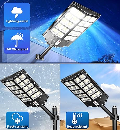 Miniatura 7 de Gefolly SL-5200W Luces solares de calle al aire libre, 520000LM luz de estacionamiento comercial, 6500K anochecer a amanecer IP67 luces de