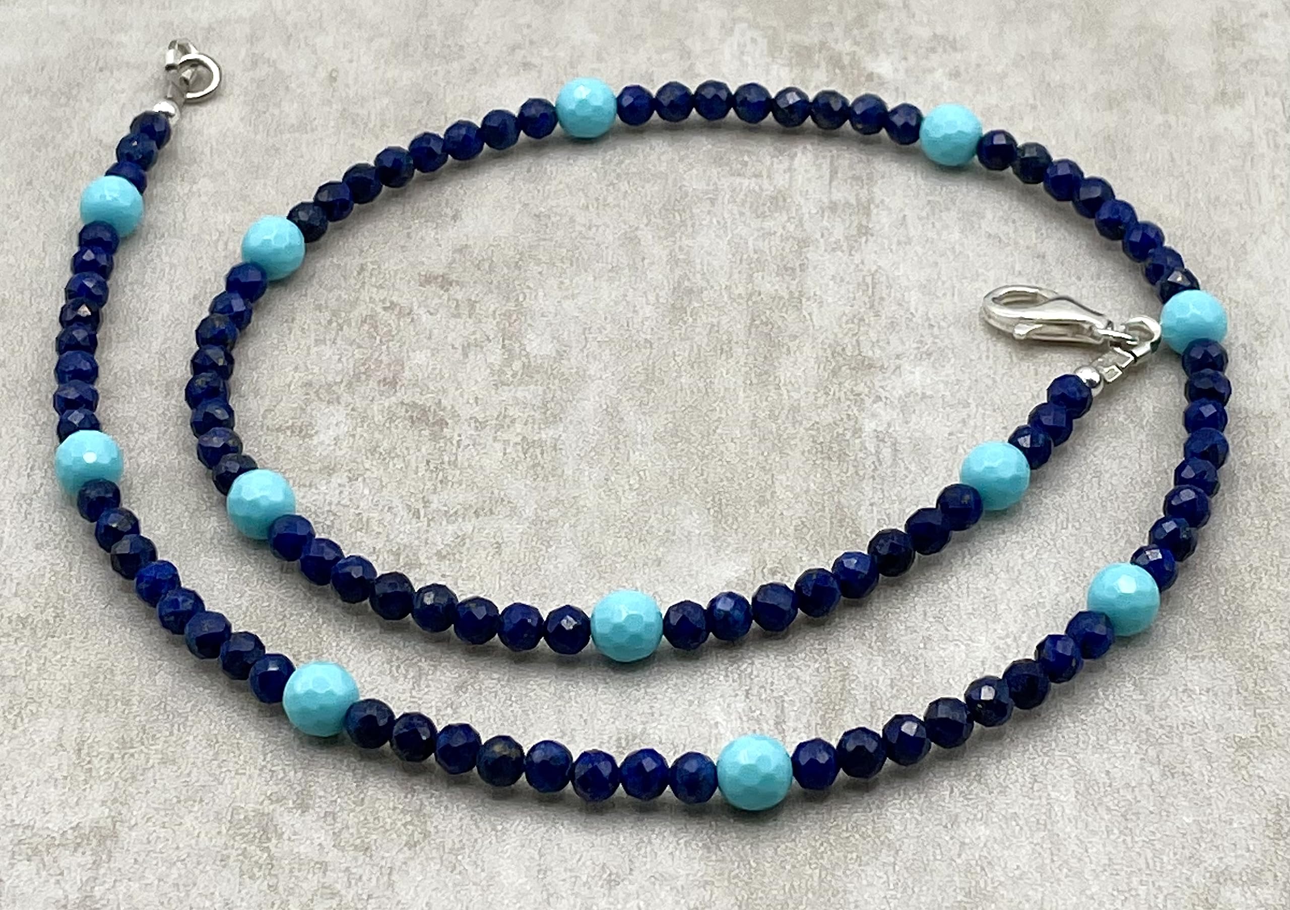 Collana Lapislazzuli Blu e Turchesi, Argento 925, Girocollo con Pietre Piccole, Gioielli Minimalisti, Bijoux Semplici, Pietra di Settembre