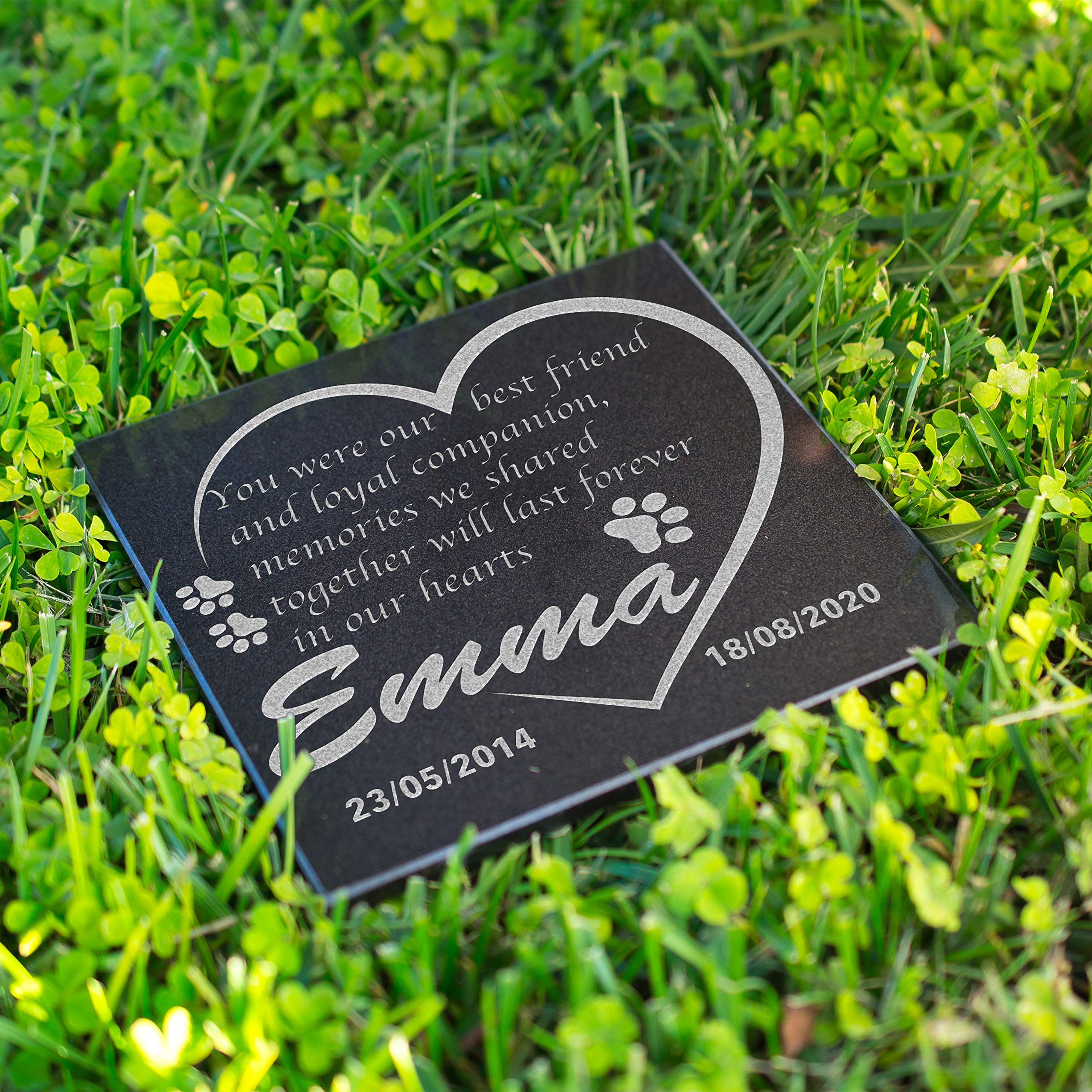 CustomizationMill Pet Memorial Stone Personalized - Granite Dog Grave Marker | 6 x 6 | Sympathy Poem, Loss of Pet Gifts, Indoor - Outdoor Pet Headstone - Last Forever in Our Hearts Grave Marker