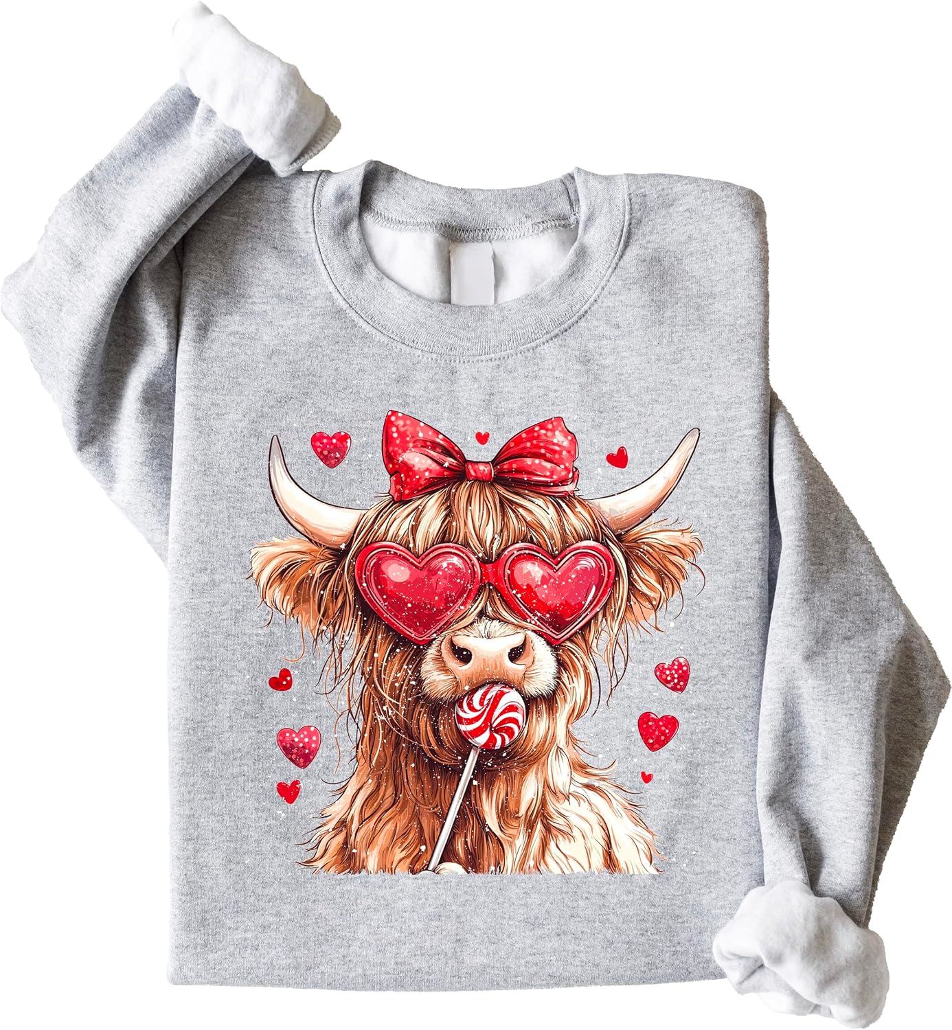 Olive Loves Apple Cow Hearts Valentines Western Sweatshirt for Women Youth and Toddler Girls