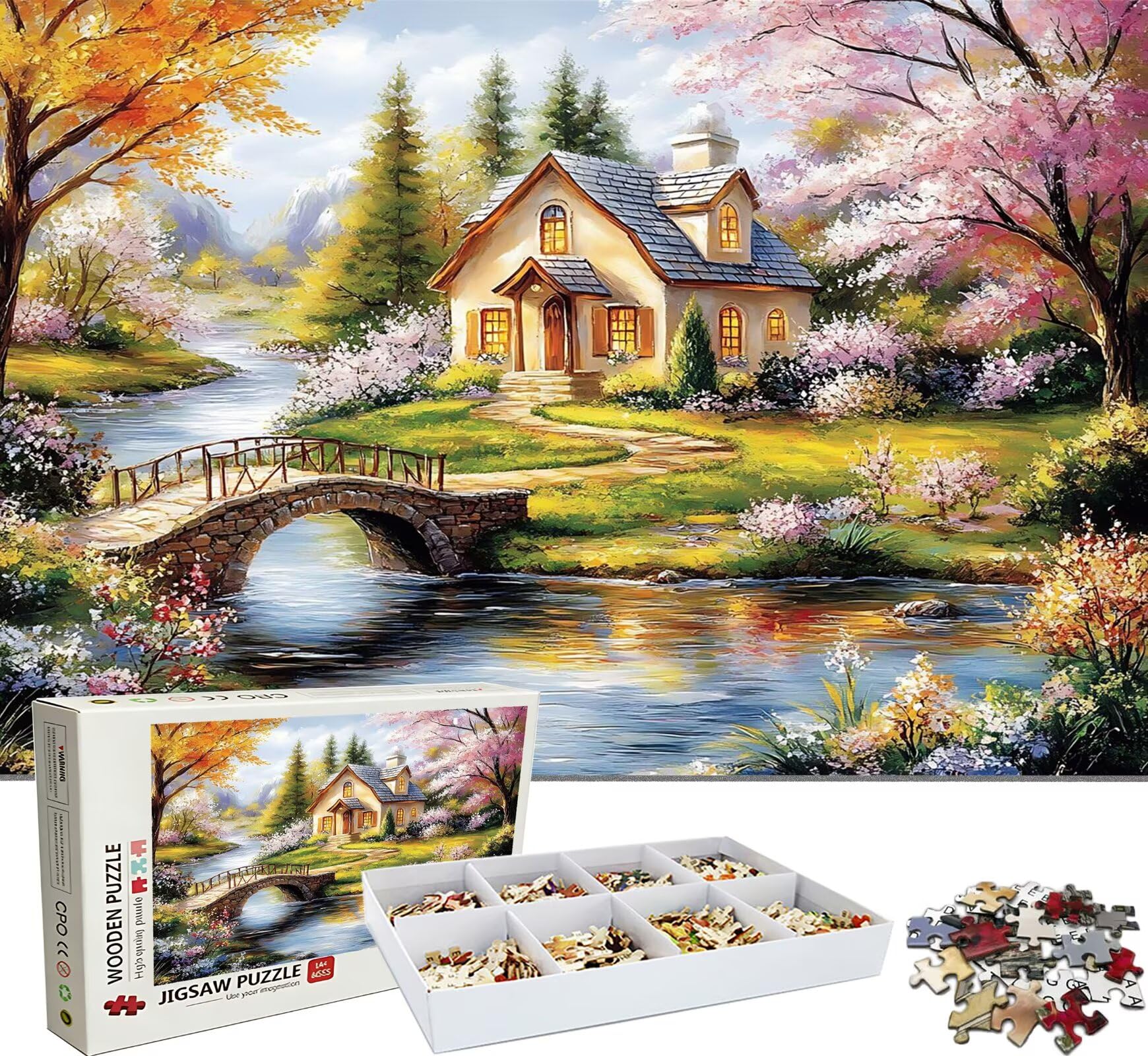 Puzzle 5000 elementów dla dorosłych, kabina krajobrazowa-3 trudne i kolorowe drewniane puzzle, duża łamigłówka 156,5 x 105,5 cm, antystresowa gra z plakatem, dekoracja ścienna do domu, prezent dla