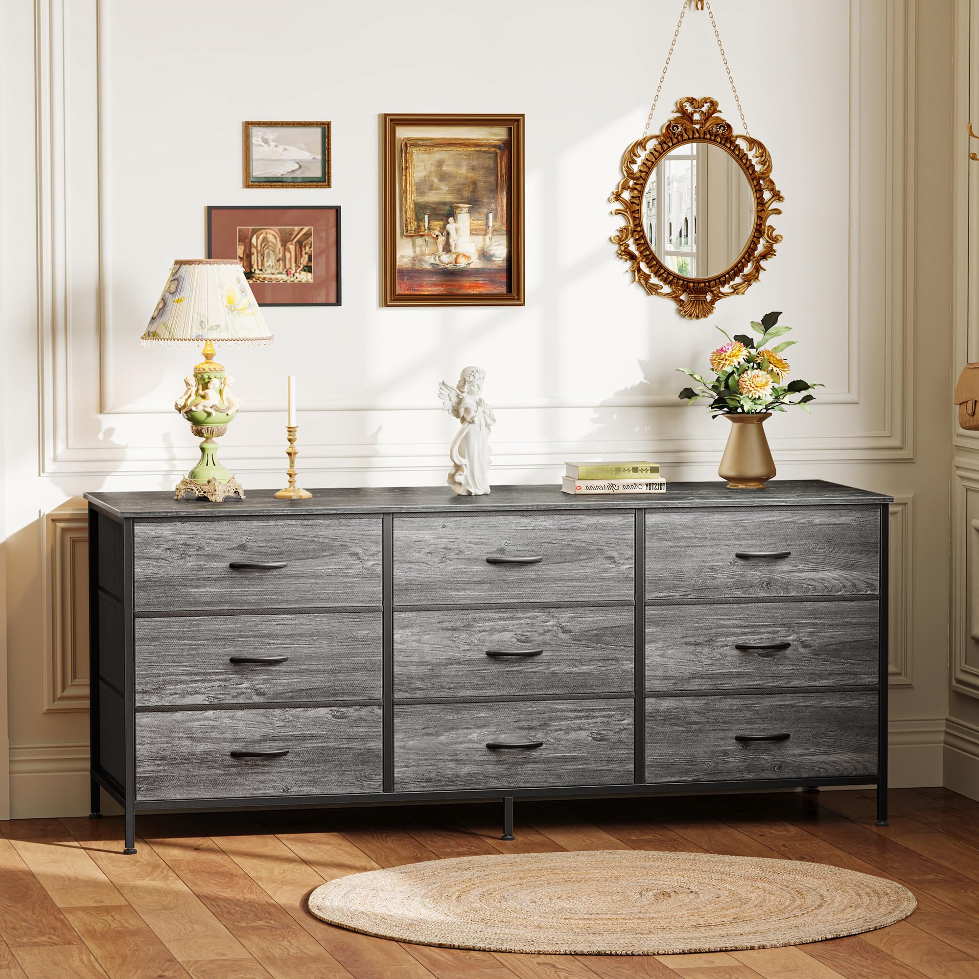 Amazon.com: Huuger Long Dresser for Bedroom, 55 Inch TV Stand for 55, 60  Inch TV, Entertainment Center with Drawers, Large Storage Fabric 9 Drawer  Dresser, Closet, Grey : Home & Kitchen