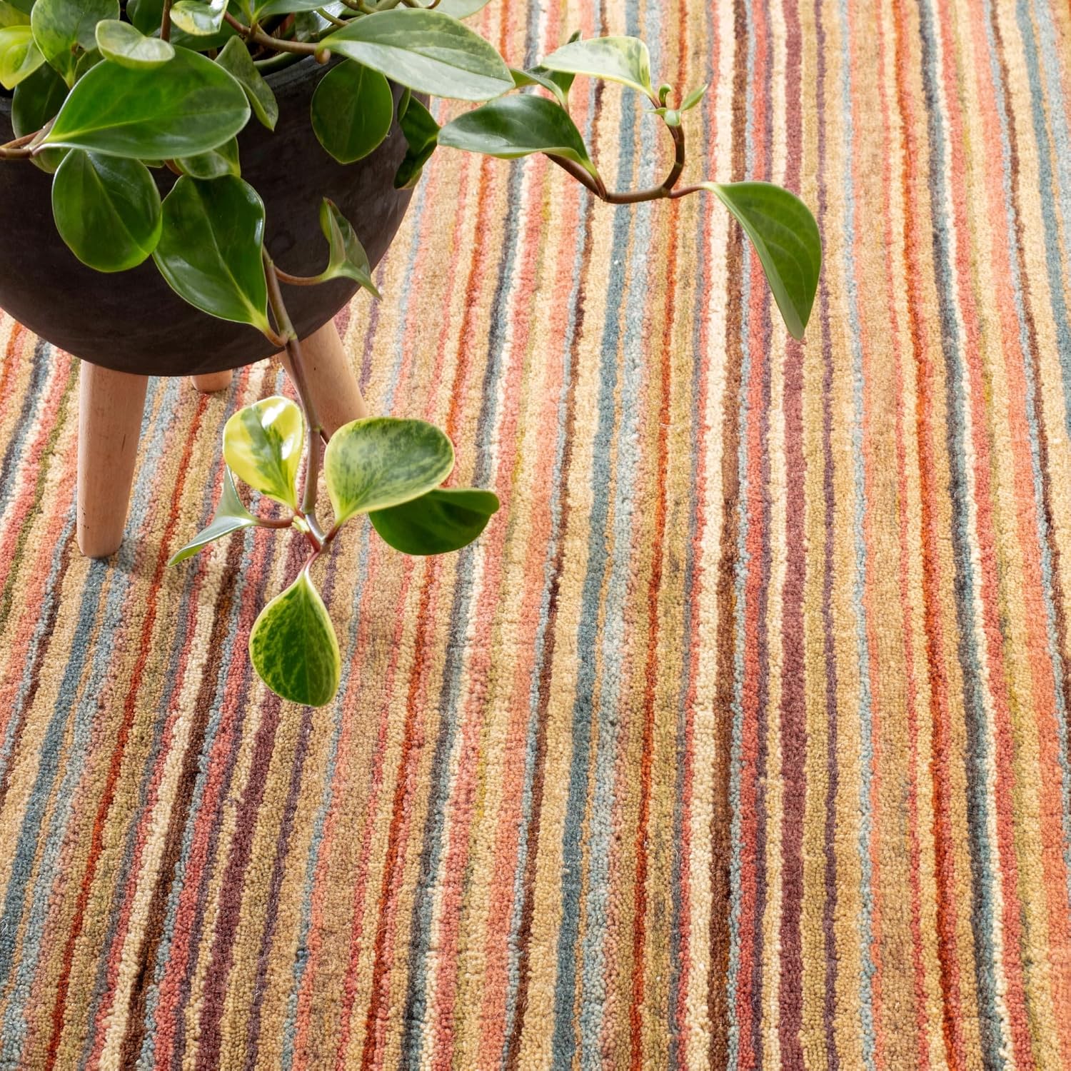 Dash and Albert Brindle Stripe Spice Hand Loom Knotted Wool Rug, 2 X 3 Feet, Multi Stripe Pattern - Premium Luxury Hotel Quality Soft Breathable Hypoallergenic Machine Washable Easy Care All