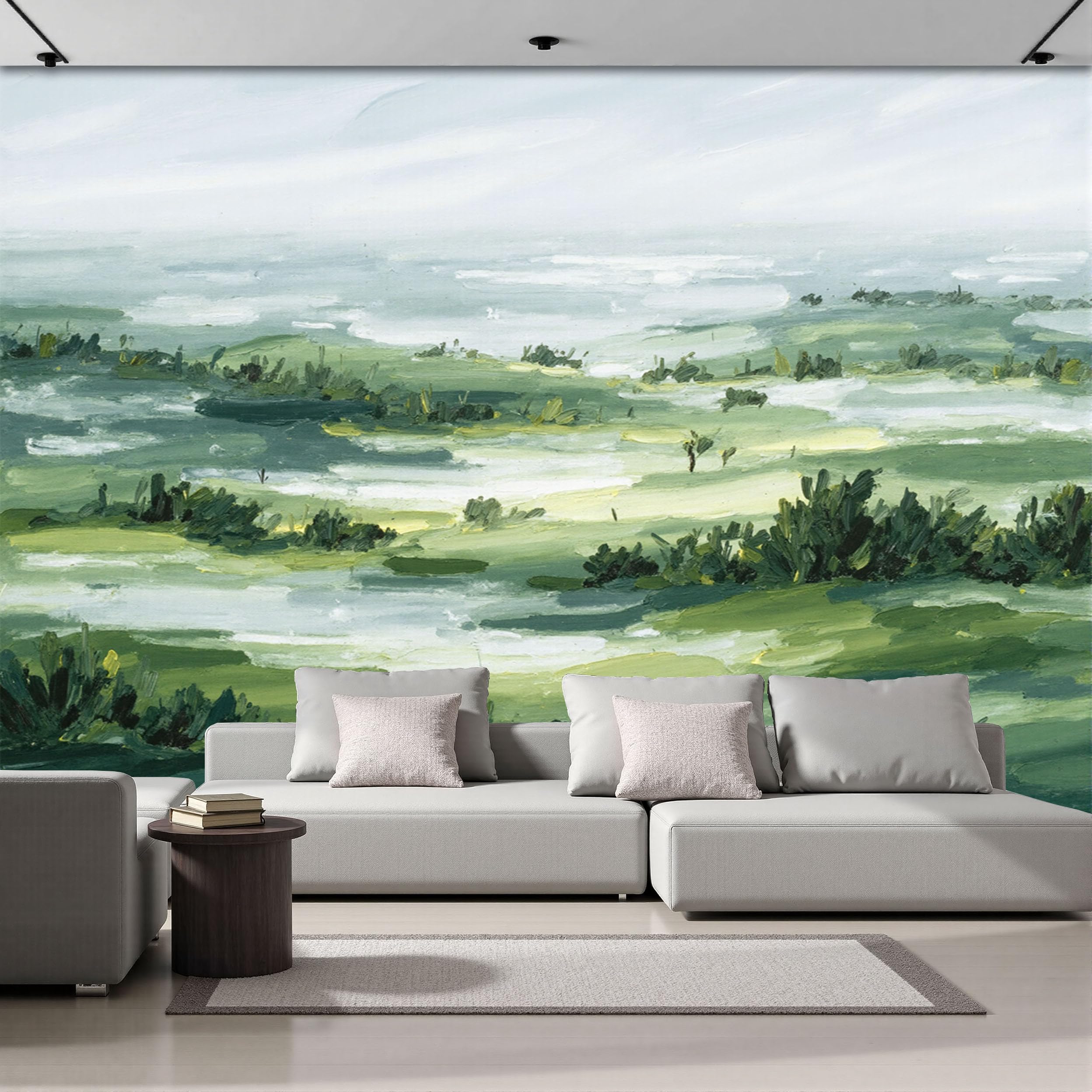 Papier peint vert foncé panoramique 3D pour grand mur