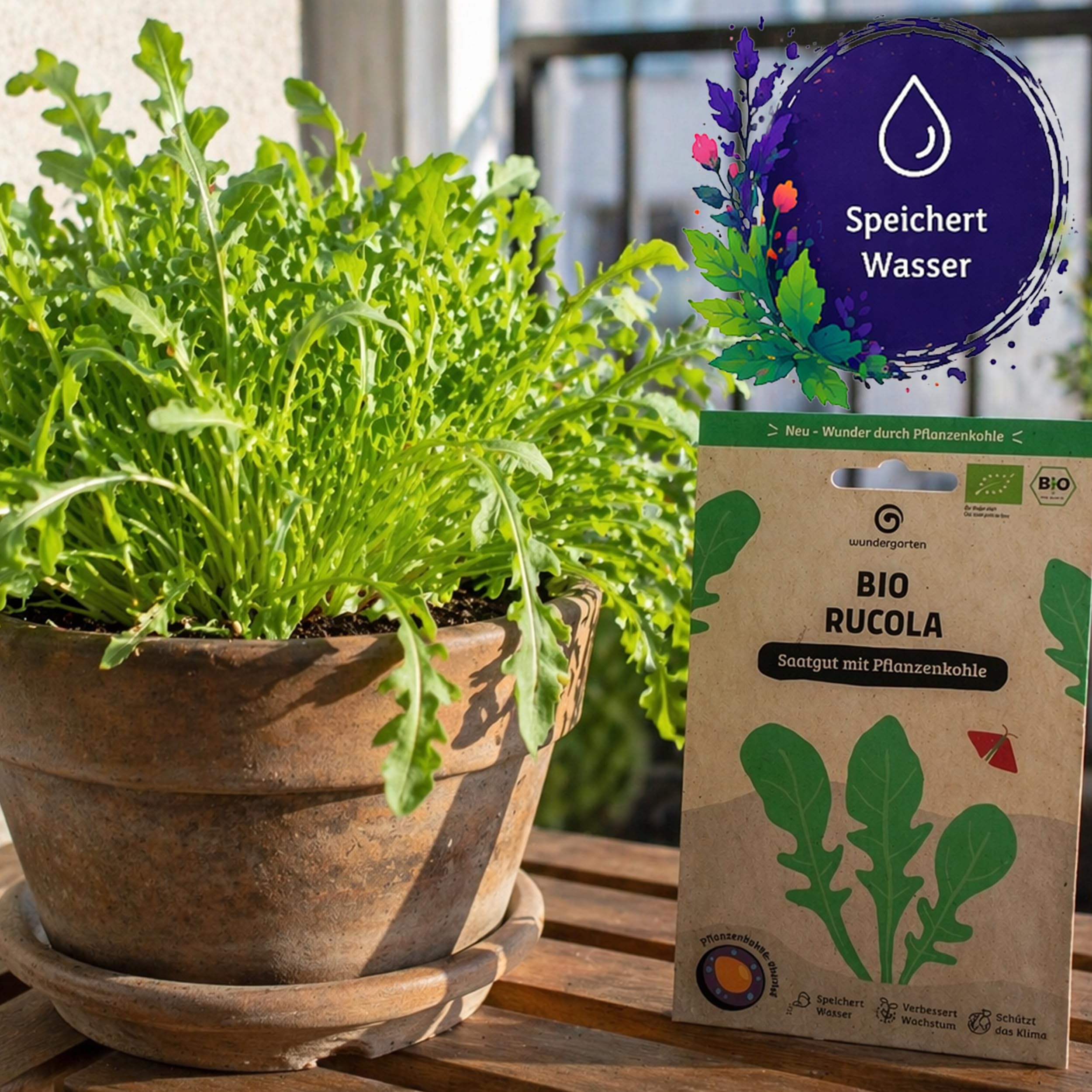 20x Bio Rucola Saatgut – Wundergarten – Mit Pflanzenkohle-Mantel – Schnelle Ernte in 3–4 Wochen – Würziger Rauke Salat für Garten, Hochbeet & Balkon