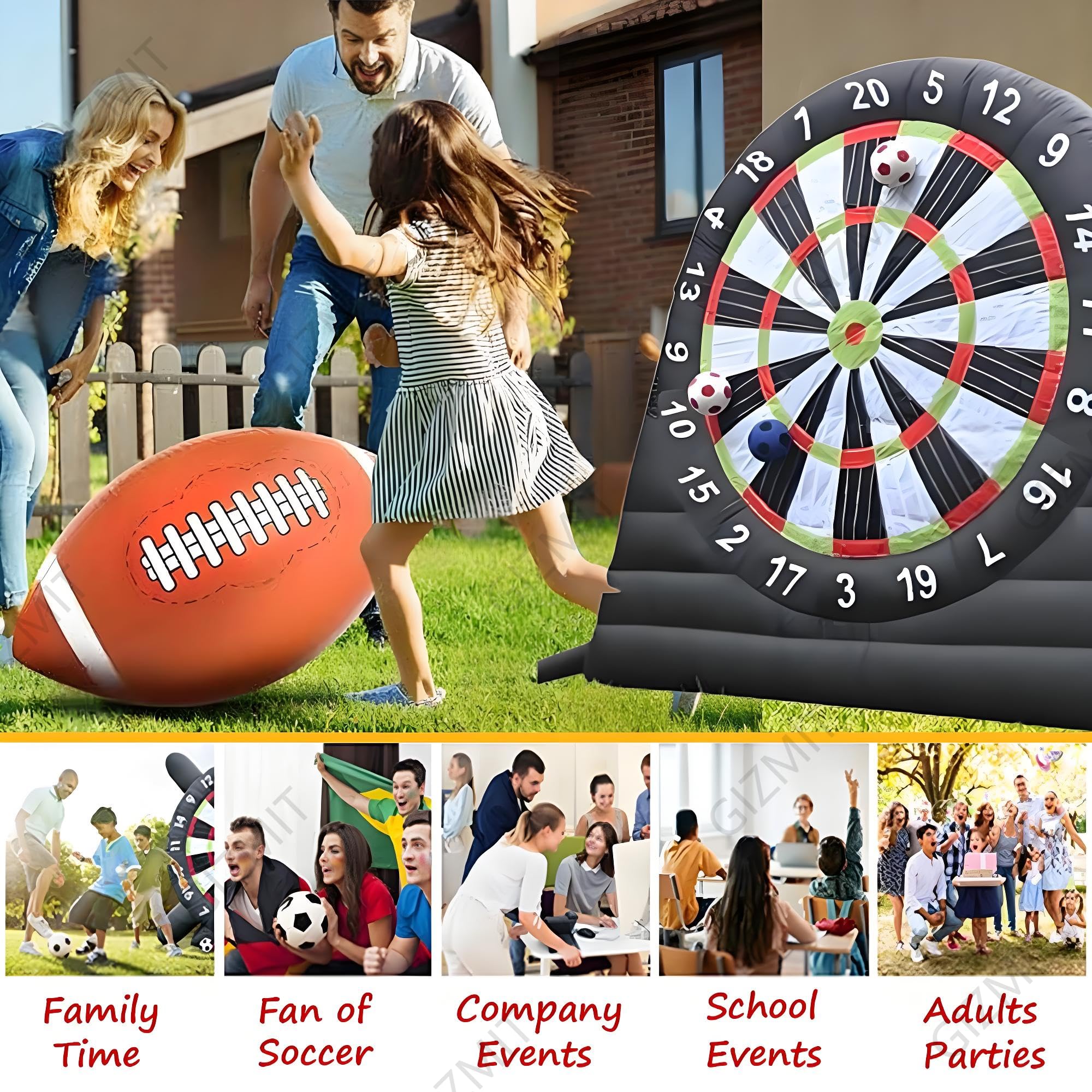 Diana de fútbol Inflable Gigante para Exteriores con soplador y 8 balones de fútbol - Diana Inflable de 2,4 a 3 m de Ancho para césped y jardín A-10FT