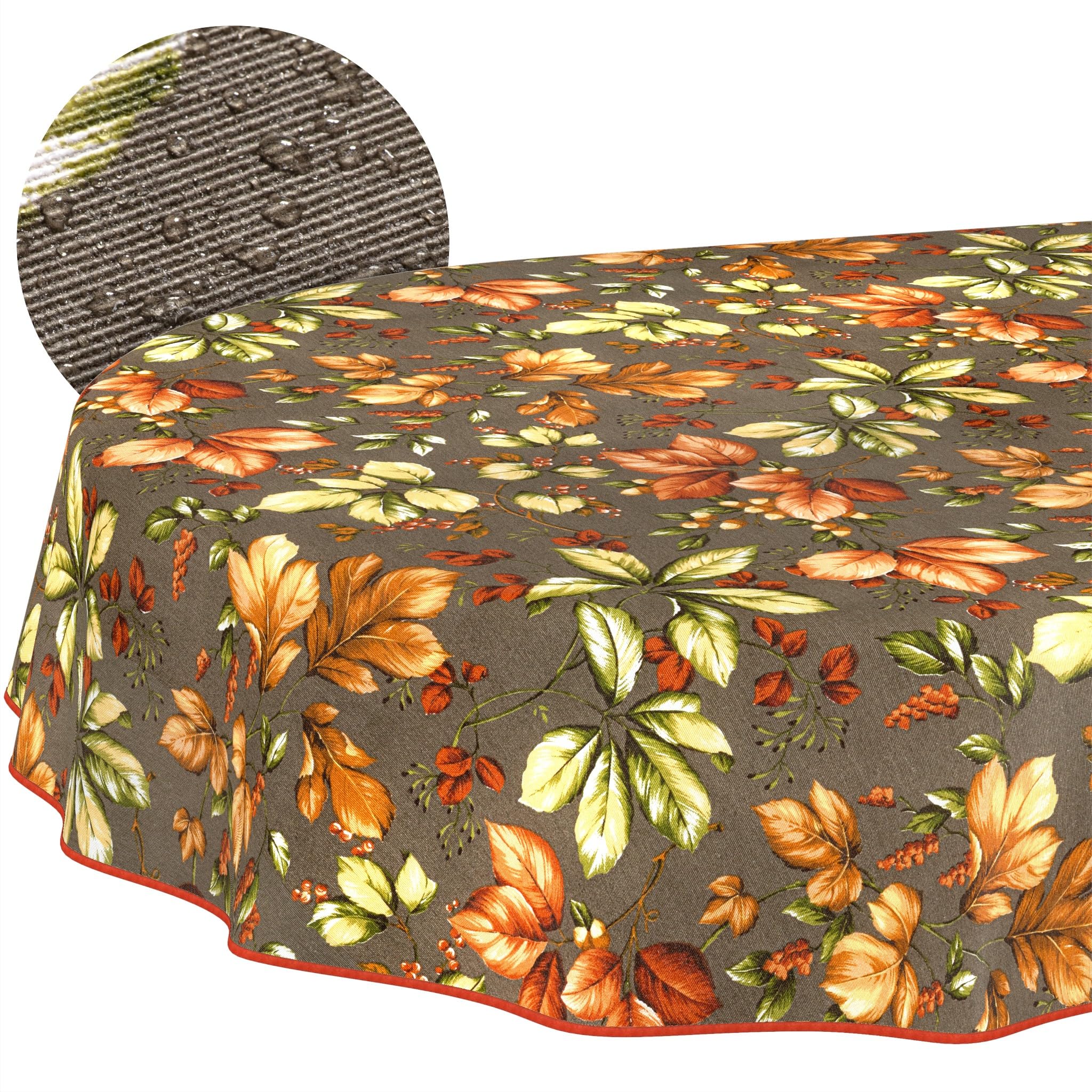 ANRO Tischdecke abwaschbar Herbst mit Saum oval 220x140 cm Tischwäsche