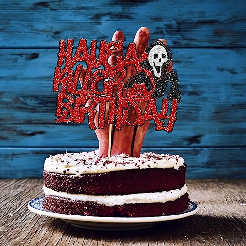 Miniatura 7 de Gyufise 1 pieza de decoración de pastel de cumpleaños con purpurina montada de terror clásico de Halloween para temática de terror sangriento
