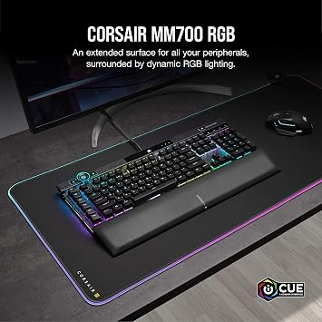 Corsair MM700 RGB Extended Cloth Gaming Mouse Pad - 36.6 x 15.8 - 360 RGB Lighting - Two USB Port Hub - Thick Rubber - Black
