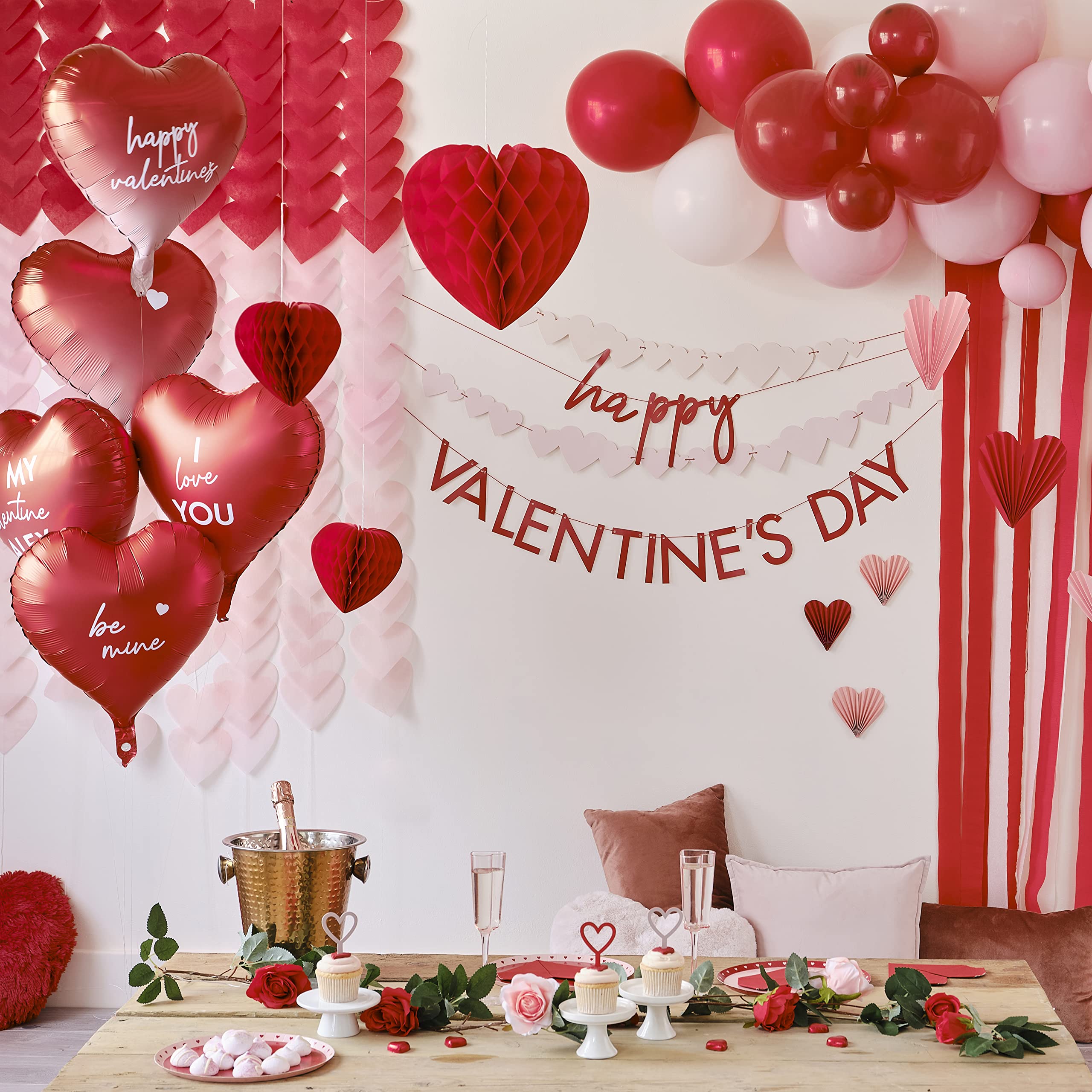Ginger Ray Happy Valentines Eco Friendly Pink Ombre Heart Garland Decoration Bunting, Red - Image 4