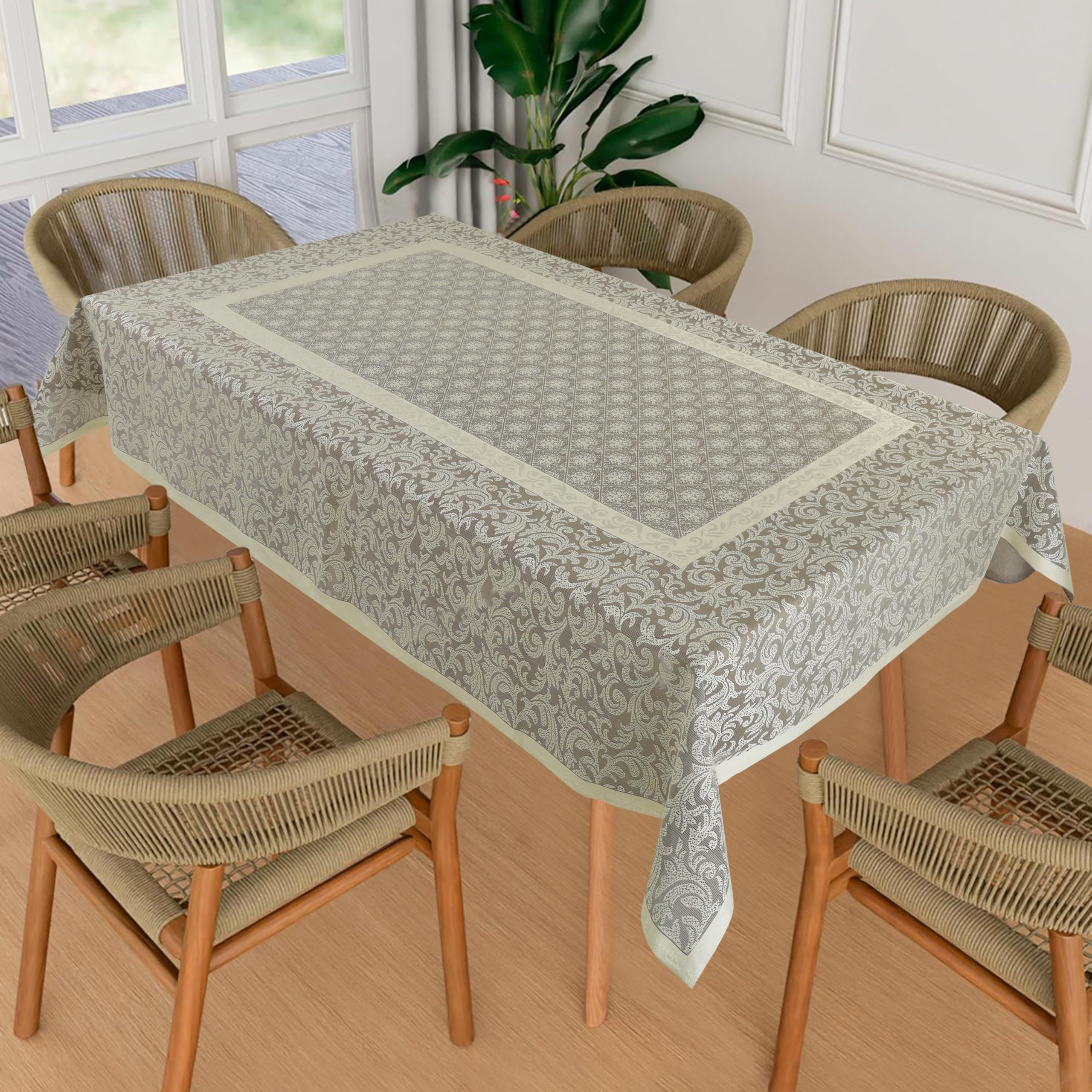 Homerz Premium 6-8 Seater Table Cloth, Cotton Table Linen, Royal and Durable Cover (BRT S6 Coffee Cream, 60x90 inch- 6-8 Seater)