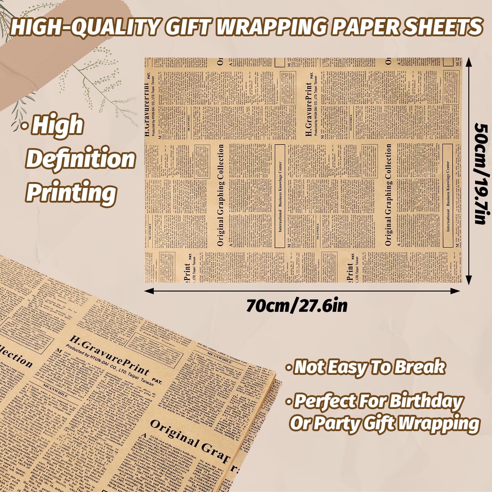 Whaline Vintage Newspaper Wrapping Paper - Not Roll - Old Newsprint Gift Wrap Paper Folded Flat Retro Kraft Magazine DIY Craft Art Paper for Wedding Birthday Party Decor Supplies, 10 Sheets - Image 2