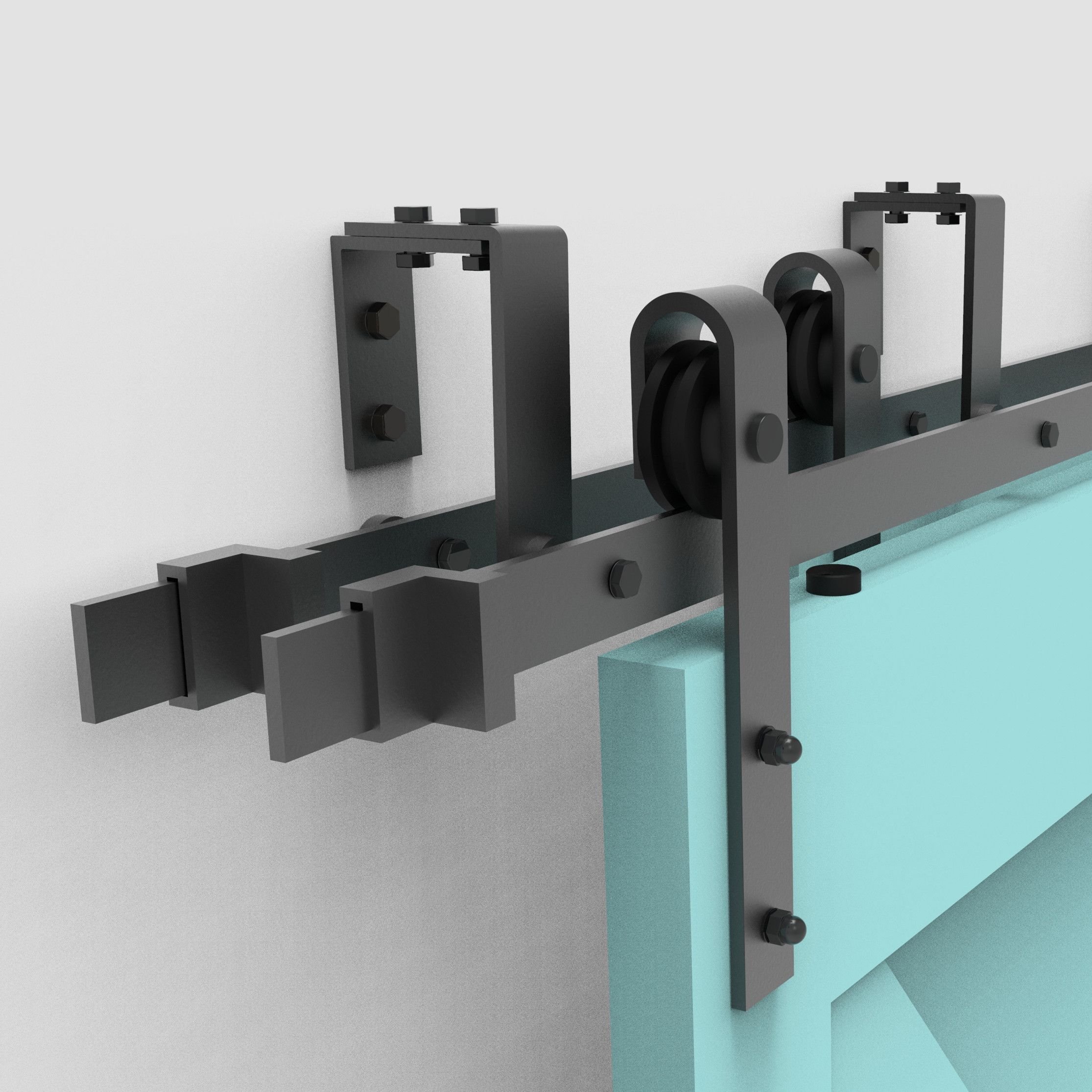 Vancleef 4-20FT Bypass Door Kit Sliding Barn Door Hardware, 5FT Track Classic Design, New Style U-Bracket, Black Rustic, Interior and Exterior Use, Descriptive Installation Manual Included