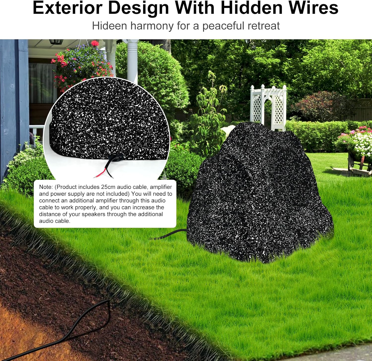 Herdio 6.5 Outdoor Rock Speakers Hardwired 400 Watt,IPX7 Waterproof Design for Pool, Garden, Deck, and Outdoor Activities (Black,Pair)