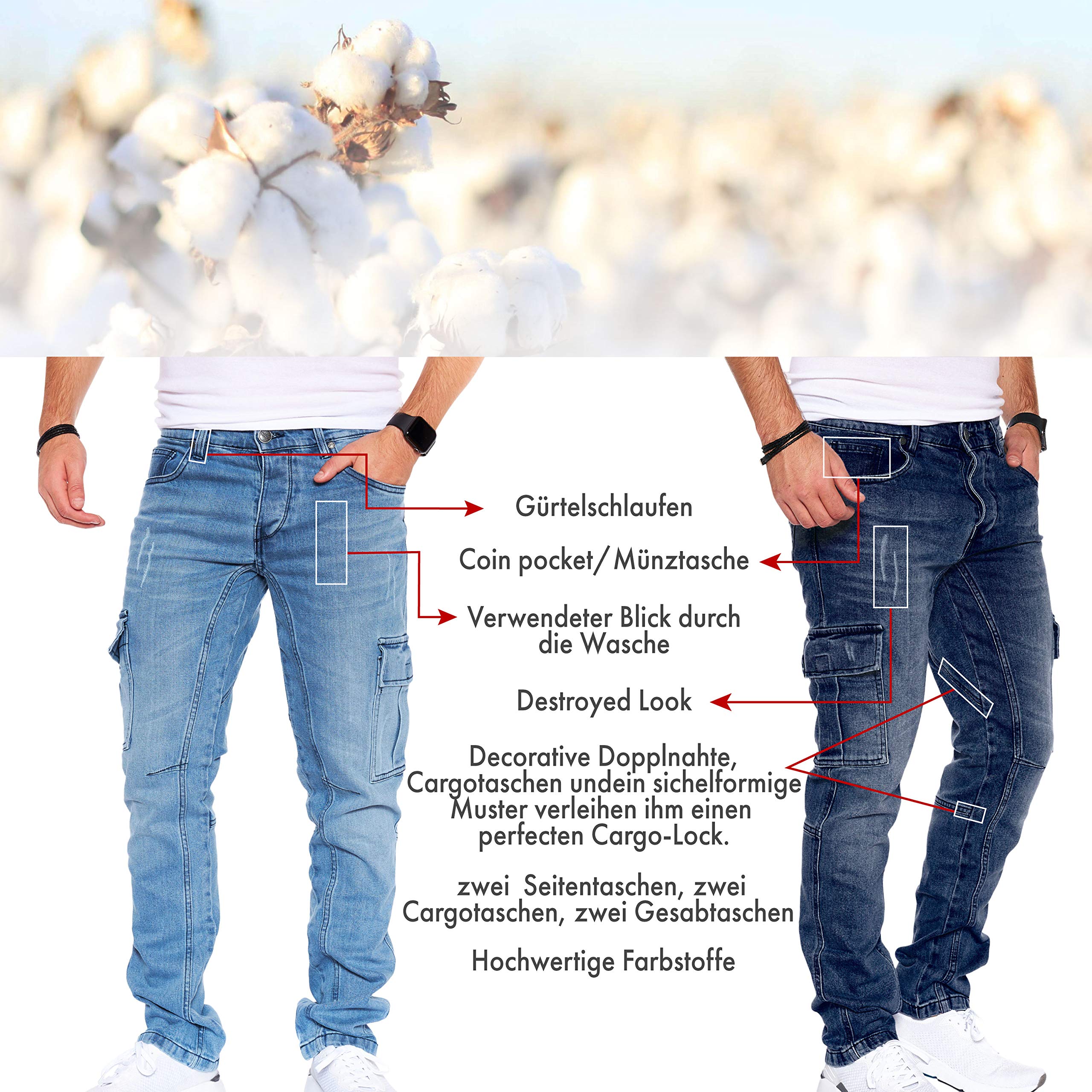 SS8003 Herren Cargo Jeans Herren Jeans Hose für Männer Jungen Regular Slim fit Denim Destroyed Jogger Freizeithose Casual Stretch Jeans