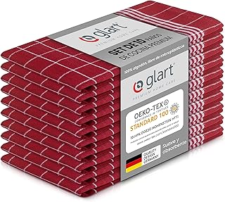 Glart 48RI2 Set de 10 toallas de cocina 50x70 cm de 100% algodón en rojo, certificado OEKO-TEX Standard 100, sin pelusas, lavable, prelavado para la cocina y lavado de platos.