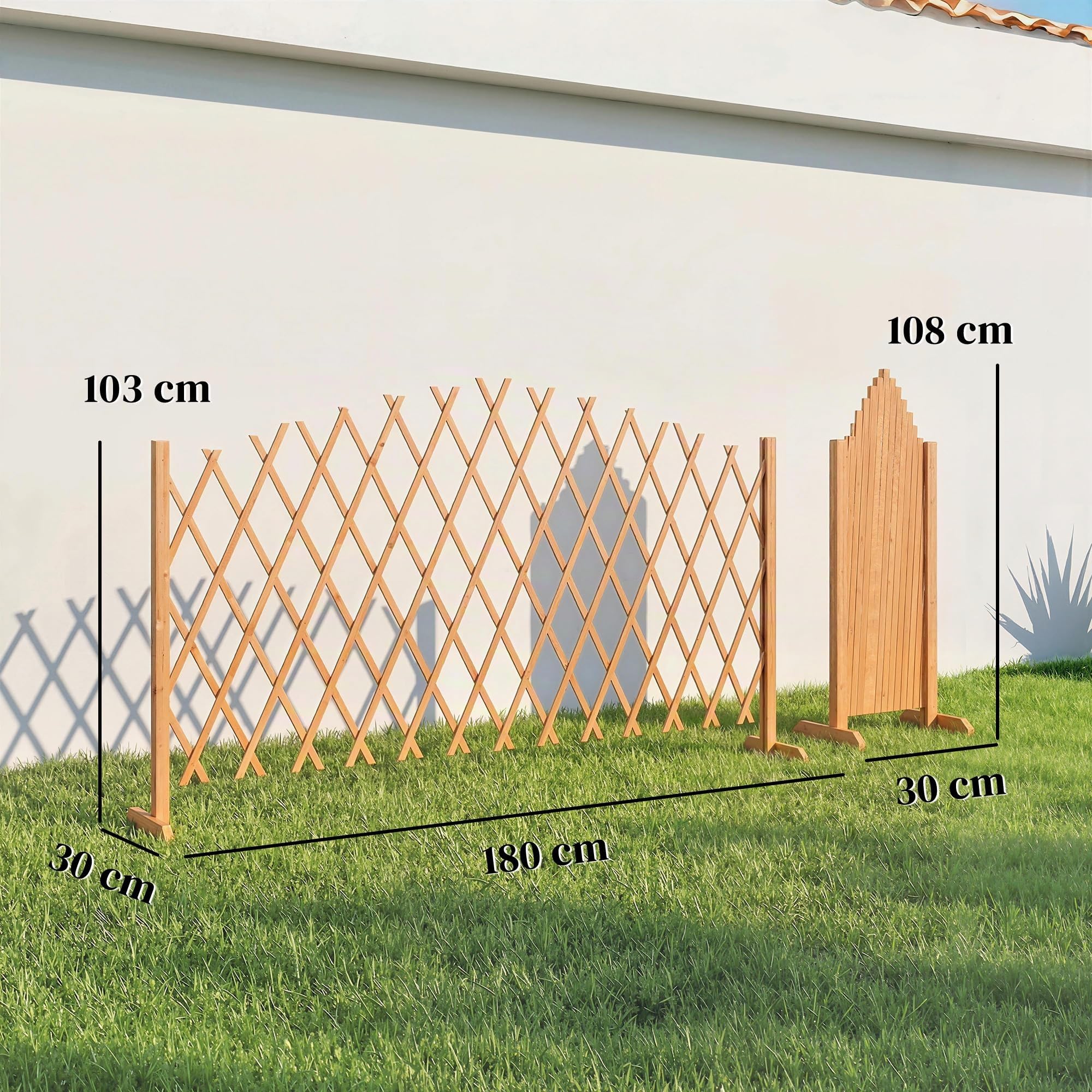 Outsunny Absperrgitter 2er-Set Ausziehbar Holz 180 x 30 x 103 cm Braun | Scherengitter, Freistehende Scherensperre mit Standfüßen, Schutzgitter für Terrasse, Garten, Balkon, Flexible Absperrung