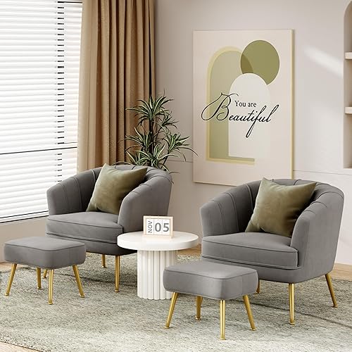 Miniatura 8 de Sillas decorativas de terciopelo con otomana para sala de estar, dormitorio, oficina, ocio, tapizadas, sofá individual, silla con brazo, cómoda