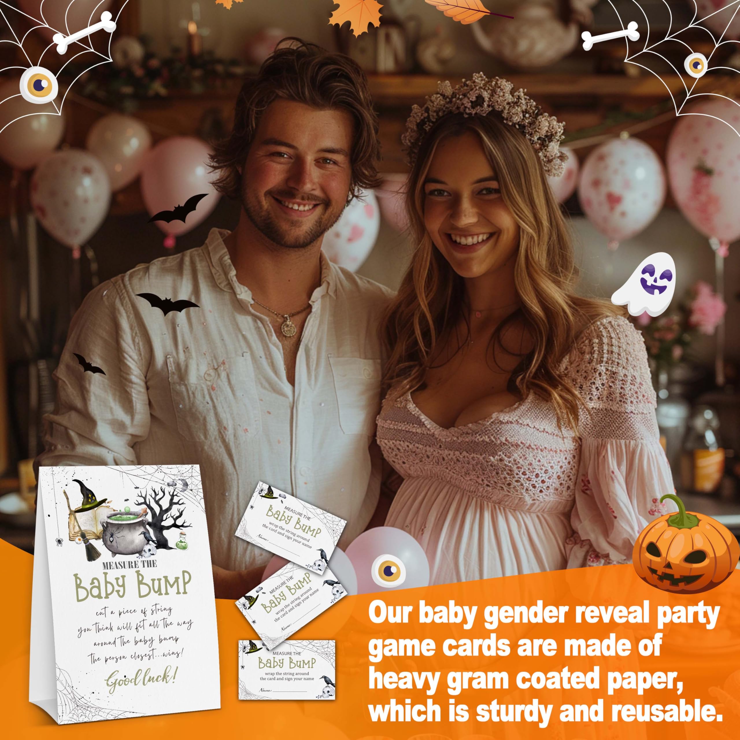 Baby Shower Game Card Set – 'Measure The Baby Bump' & Diaper Raffle With 1 Sign & 50 Cards
