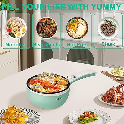 Vista 31 de Dezin Olla caliente eléctrica mejorada, sartén antiadherente, olla eléctrica de fideos rápidos, mini olla caliente portátil de 1.5 L para carne
