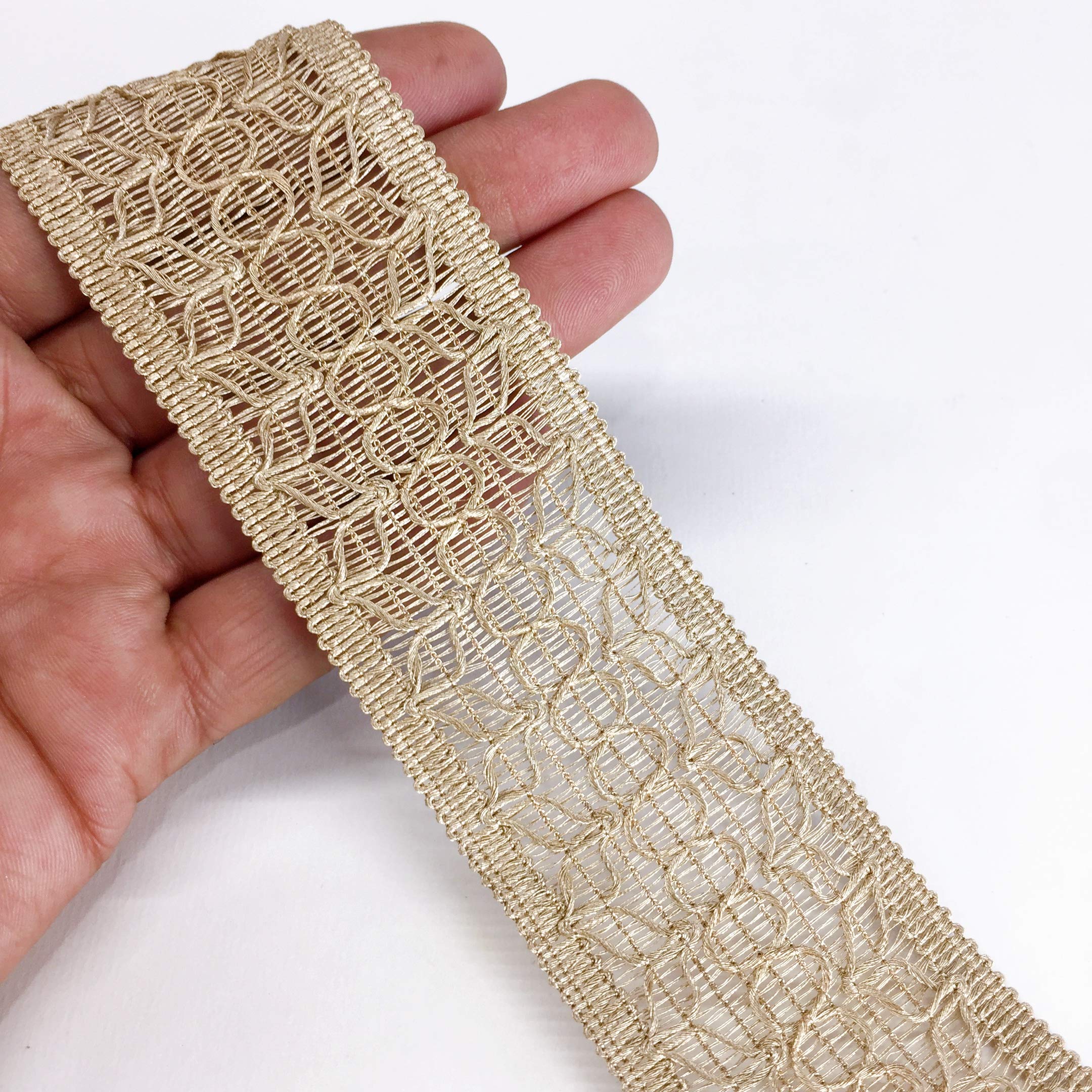 Lami 9 Meter Light Golden Crochet Crotia Summer Lace with Golden Zari/Jari, Floral Home Furnishings, Indian Trimmings, Decorative Festival Packaging Ribbons for Decoration, Ribbons for Art and Craft