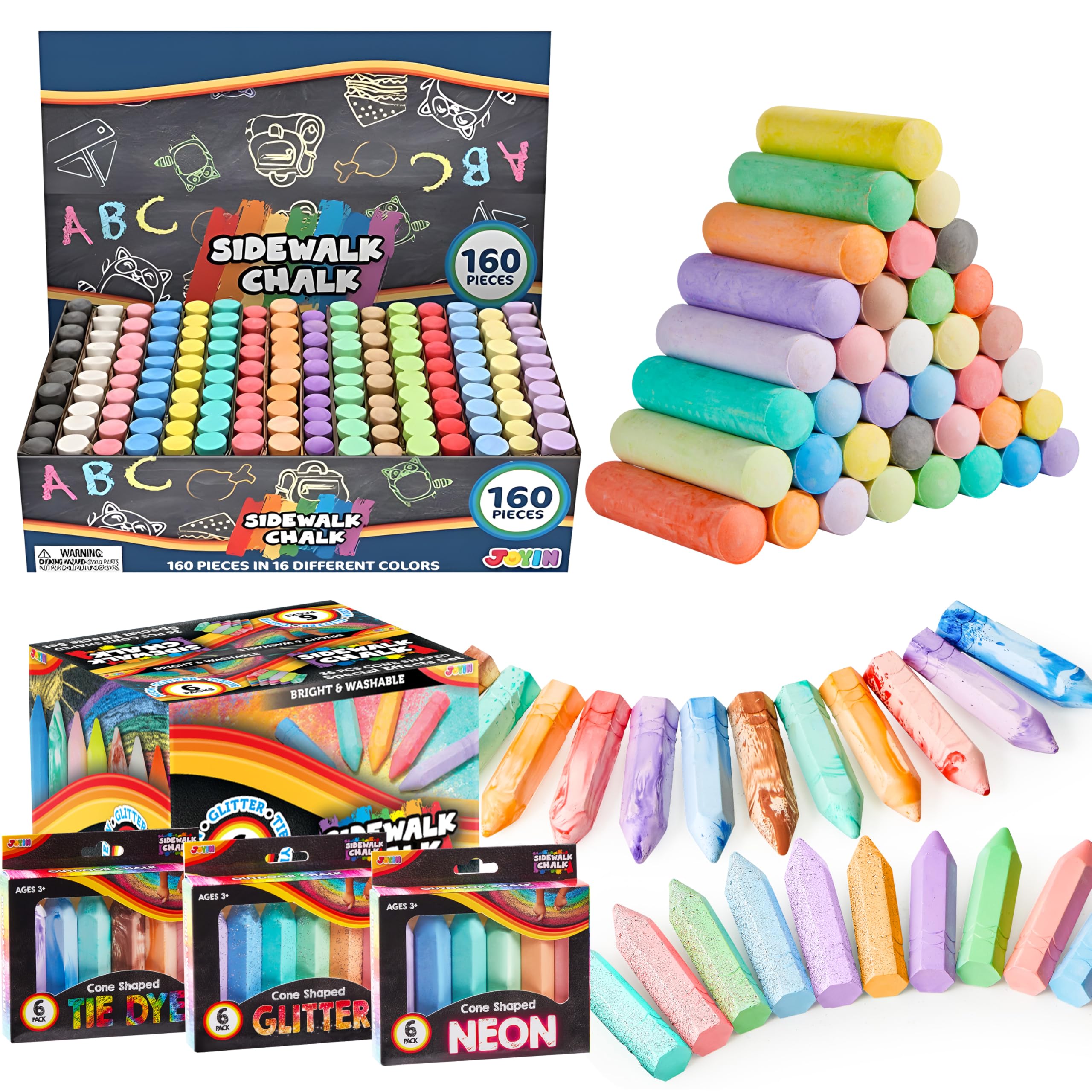 Amazon.com: JOYIN 160 PCS and 36 PCS Washable Sidewalk Chalks Set