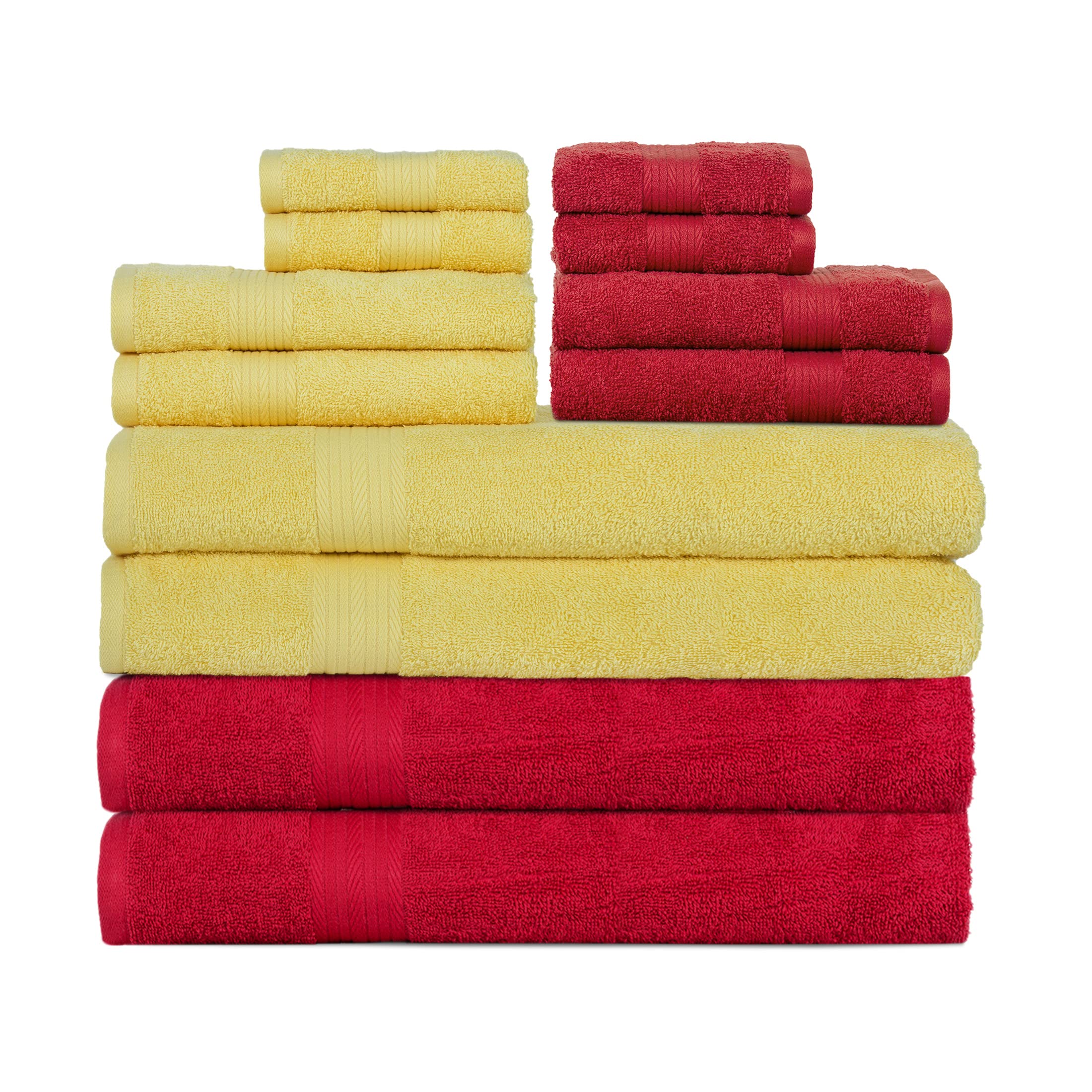 Ample Decor Set of 12 600 GSM 100% Cotton - 4 Bath Towels, 4 Hand Towels, 4 Wash Cloths, Absorbent Soft Premium Quality Machine Washable, Oeko Tex