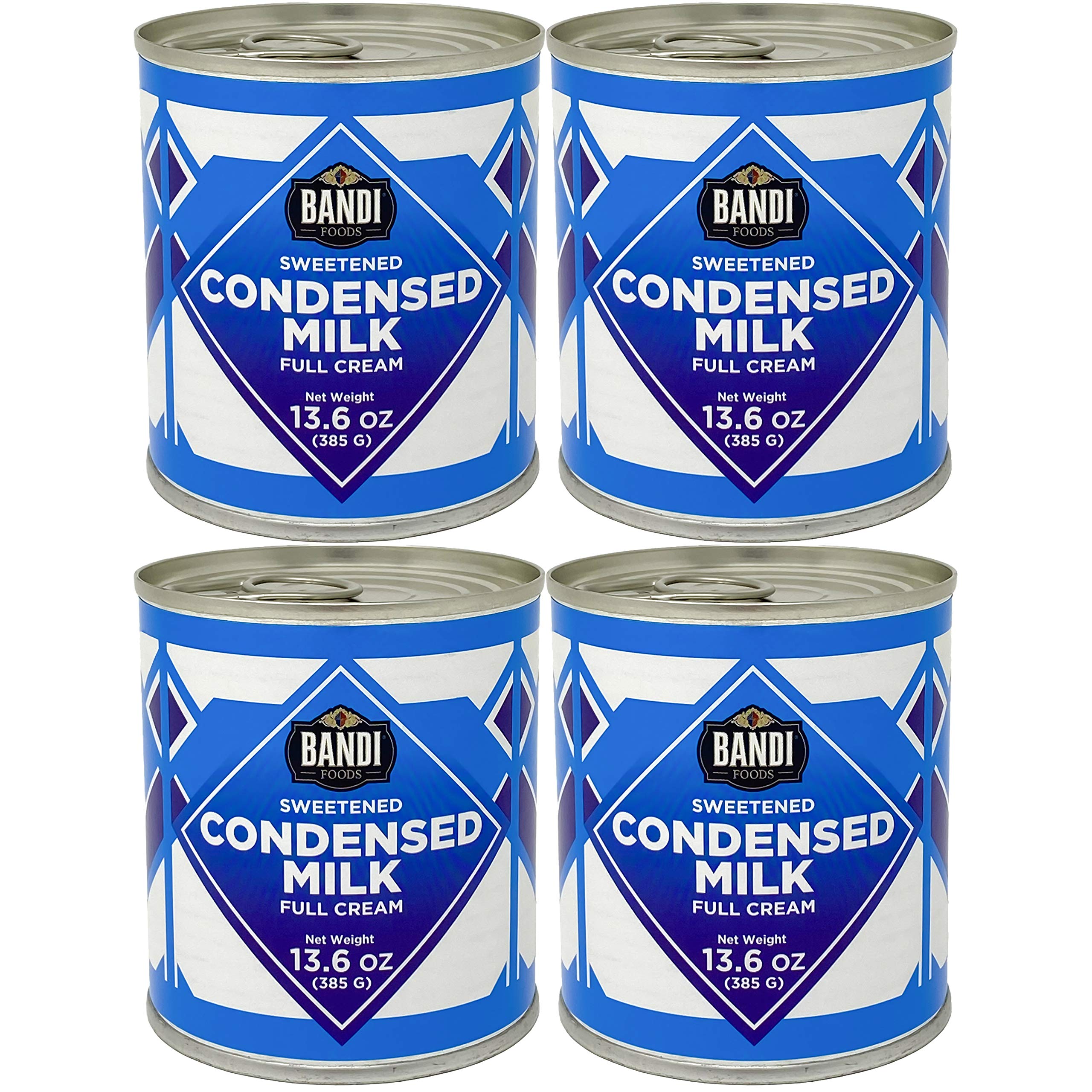 BANDIFoods Imported Full Cream Sweetened Condensed Milk, 13.6 Ounce (Pack of 4), Easy Opener, Authentic Delicious Taste for Baking, Tea and Coffee