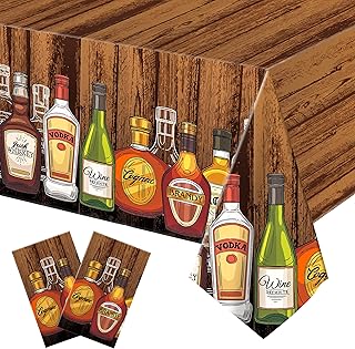 Whiskey Party Tablecloths Decoration 2Pcs Whiskey Beer Table Covers for Whiskey Theme Aged to Perfection Birthday Party Supplies
