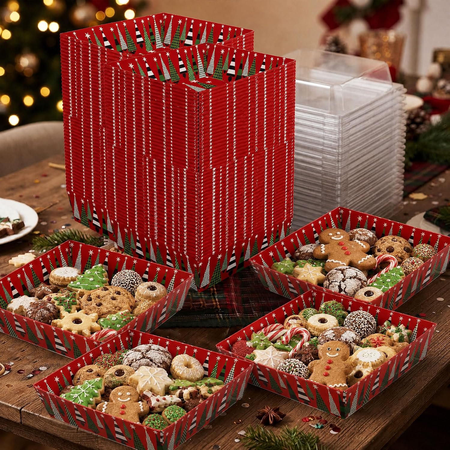 Lebaley 50 Pack Christmas Charcuterie Boxes with Clear Lids for Cookies image 4