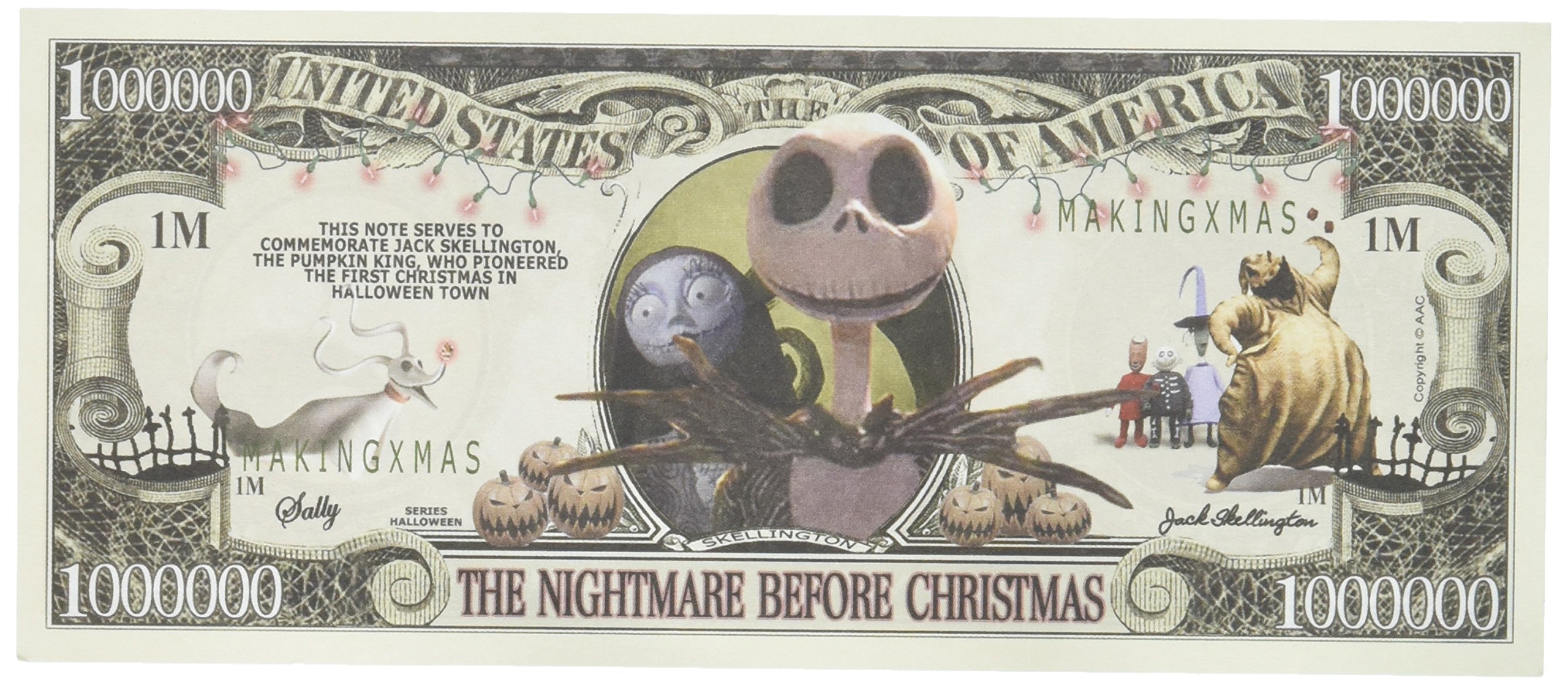 Lot of 5 Nightmare Before Christmas Million Dollar Bill by The Cyber Mart Store