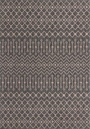 Vista 714 de Unique Loom Alfombra Colección enrejado Marroquí Celosía Transicional Interior y Exterior, Polipropileno Gris carbón/natural