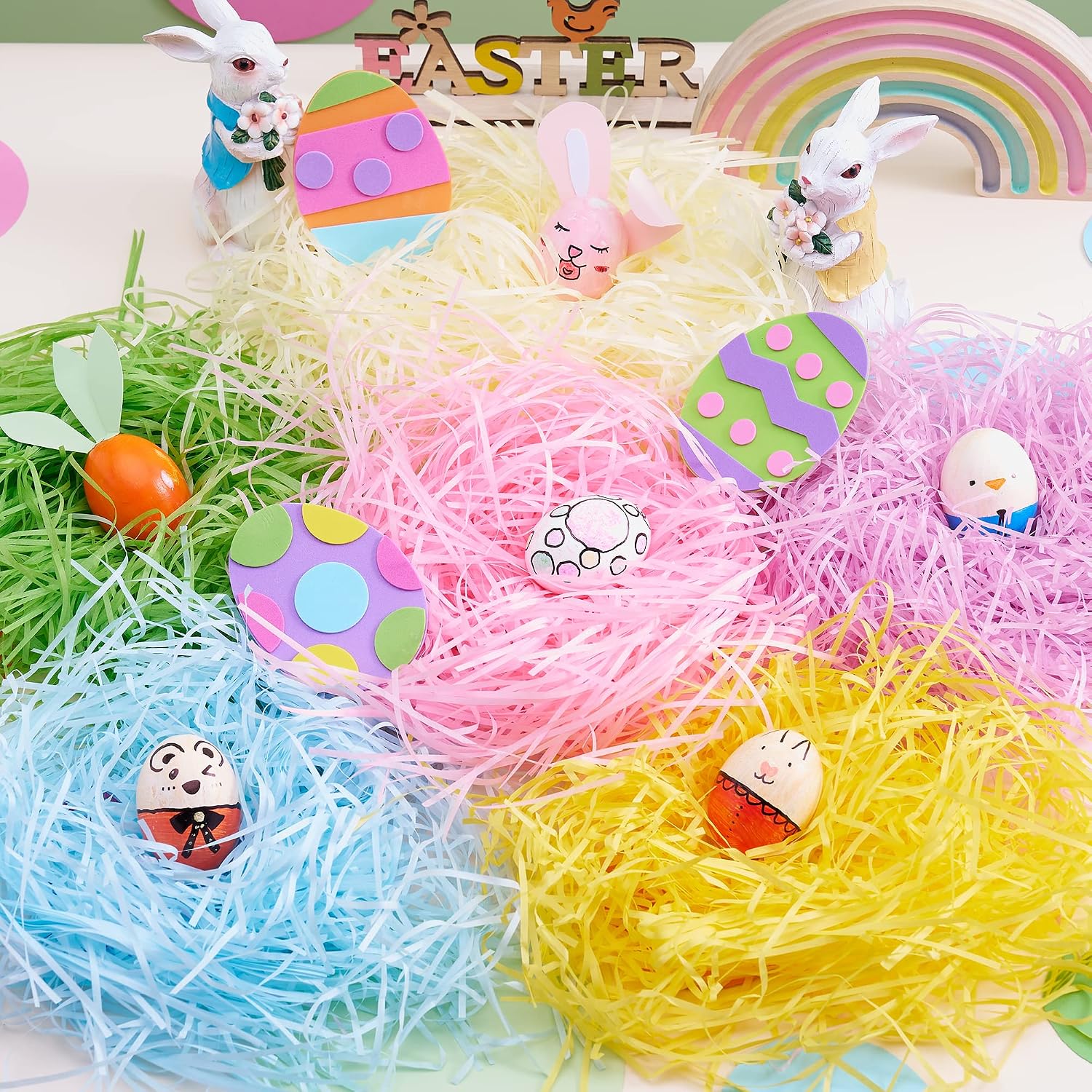 JOYIN Recyclable Shred Paper Grass 24oz (680g) 6 colors Easter Basket Filler Stuffers for Easter Egg Hunt Décor, Party Favors, Classroom Event Decoration.