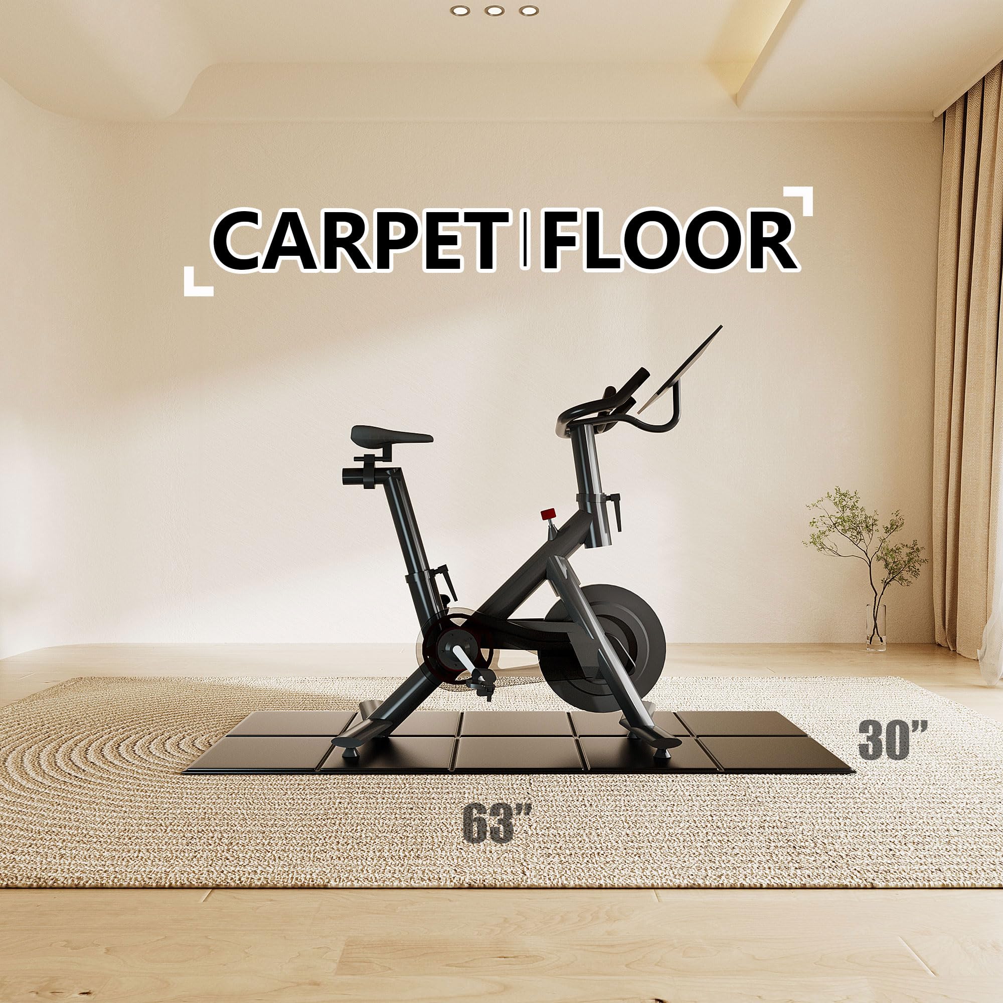 Foldable Treadmill Walking Pad Mat for Carpet Floors,63" x 30" 6mm Thick Treadmill Mat for Hardwood Floor Protector, Indoor Exercise Stationary Bike,Elipitial, Gym Equipment, Noise Shock Absorption