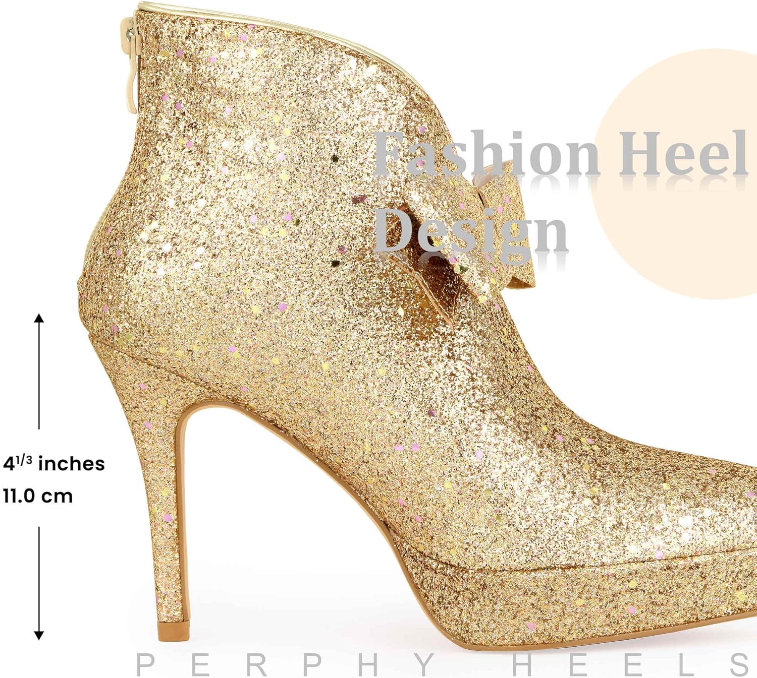 Perphy Sparkle Glitter Stiletto Heel with Platform Bow Ankle Boots for Women