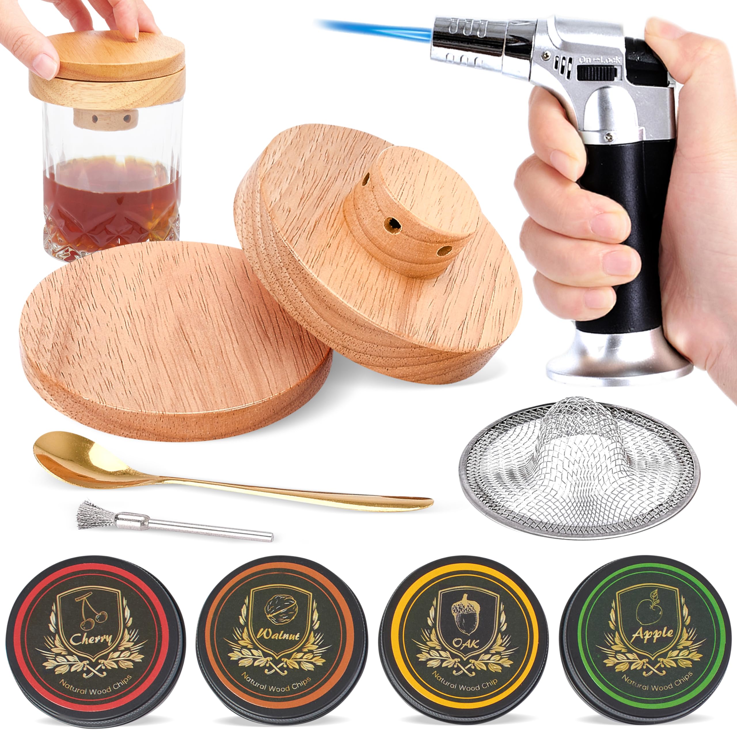 Barvivo Cocktail Smoker Kit with Torch - Whiskey Smoker Kit for Bourbon and other Drinks - Old Fashioned Smoker Kit - Whiskey Lover Gifts for Men, Dad, Husband - Set of 10 - Black