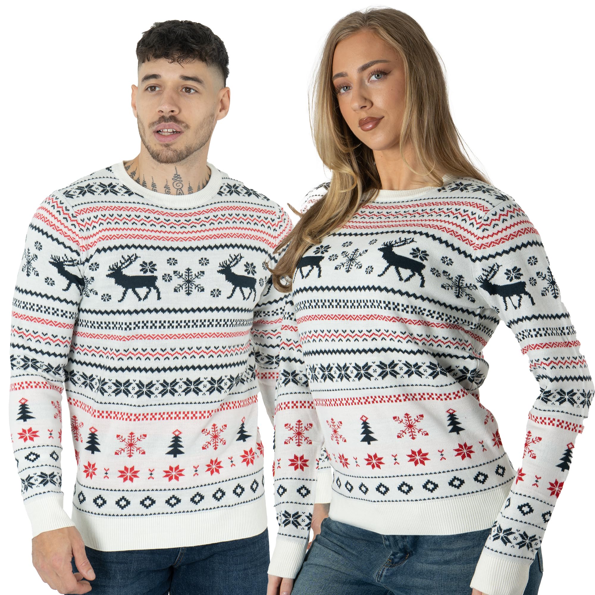NOROZE Christmas Ugly Sweater Fairisle Long Sleeve Round Neck Pullover Family