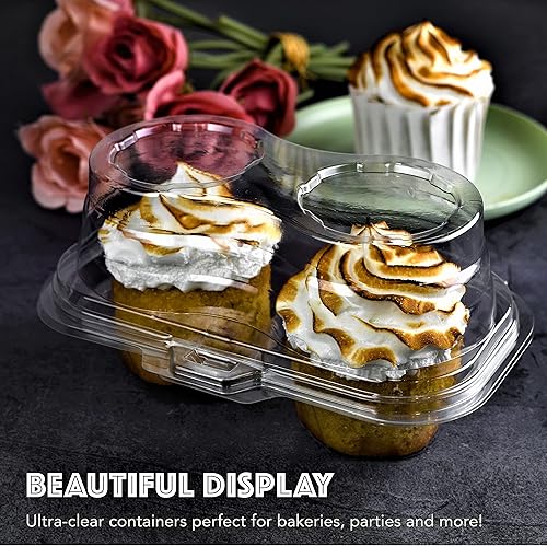 Miniatura 2 de Green Direct Contenedores desechables de 2 compartimentos para magdalenas, cajas transparentes herméticas para magdalenas, soportes apilables para