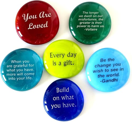 Miniatura 5 de Lifeforce Glass Piedras de ánimo, citas motivacionales e inspiradoras y refranes sobre piedras de vidrio translúcidas y opacas, juego de 6